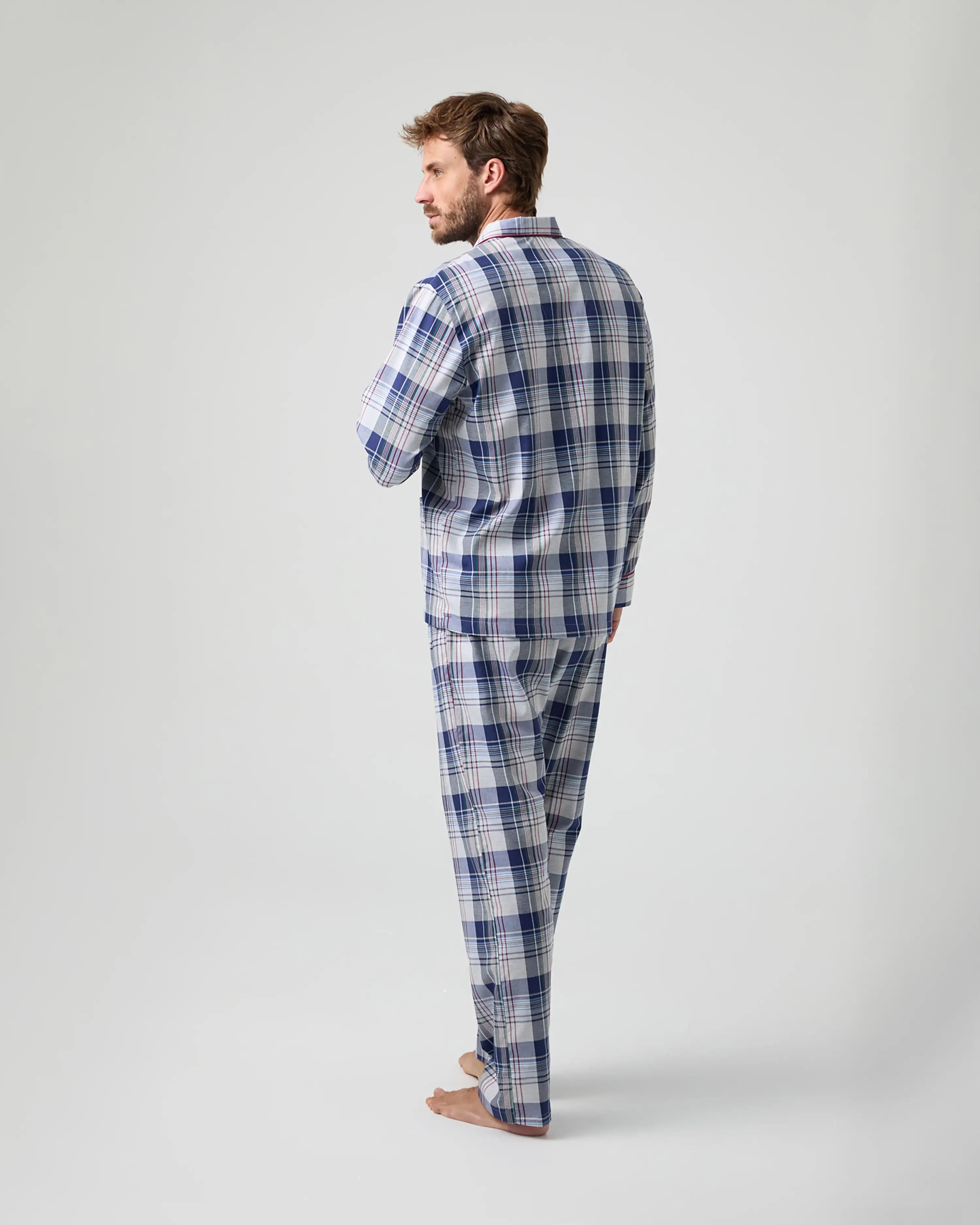 Pijama largo de hombre tejido caliente de cuadros