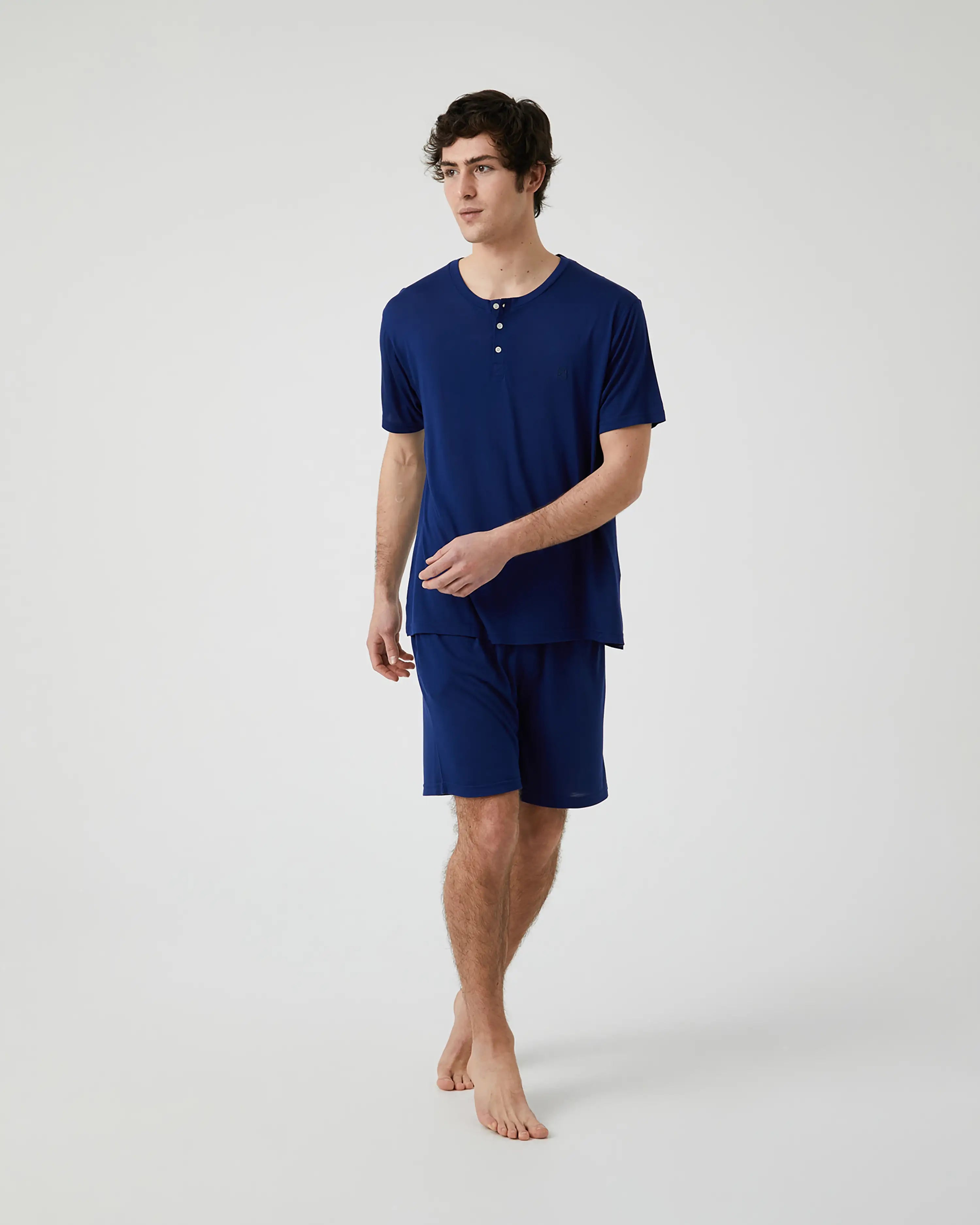 Pijama Corto de Hombre en Tejido de Modal Azul Marino