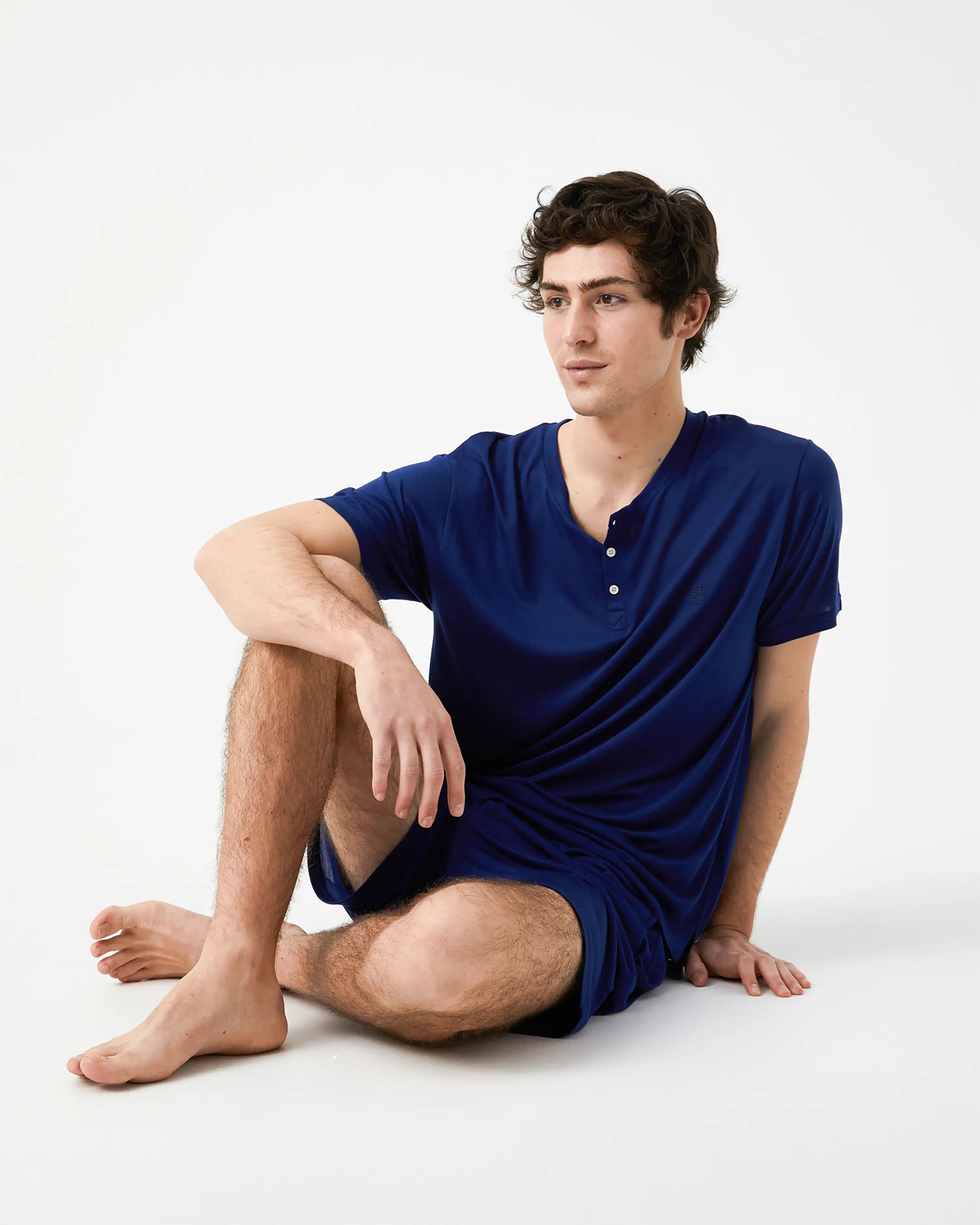 Pijama Corto de Hombre en Tejido de Modal Azul Marino