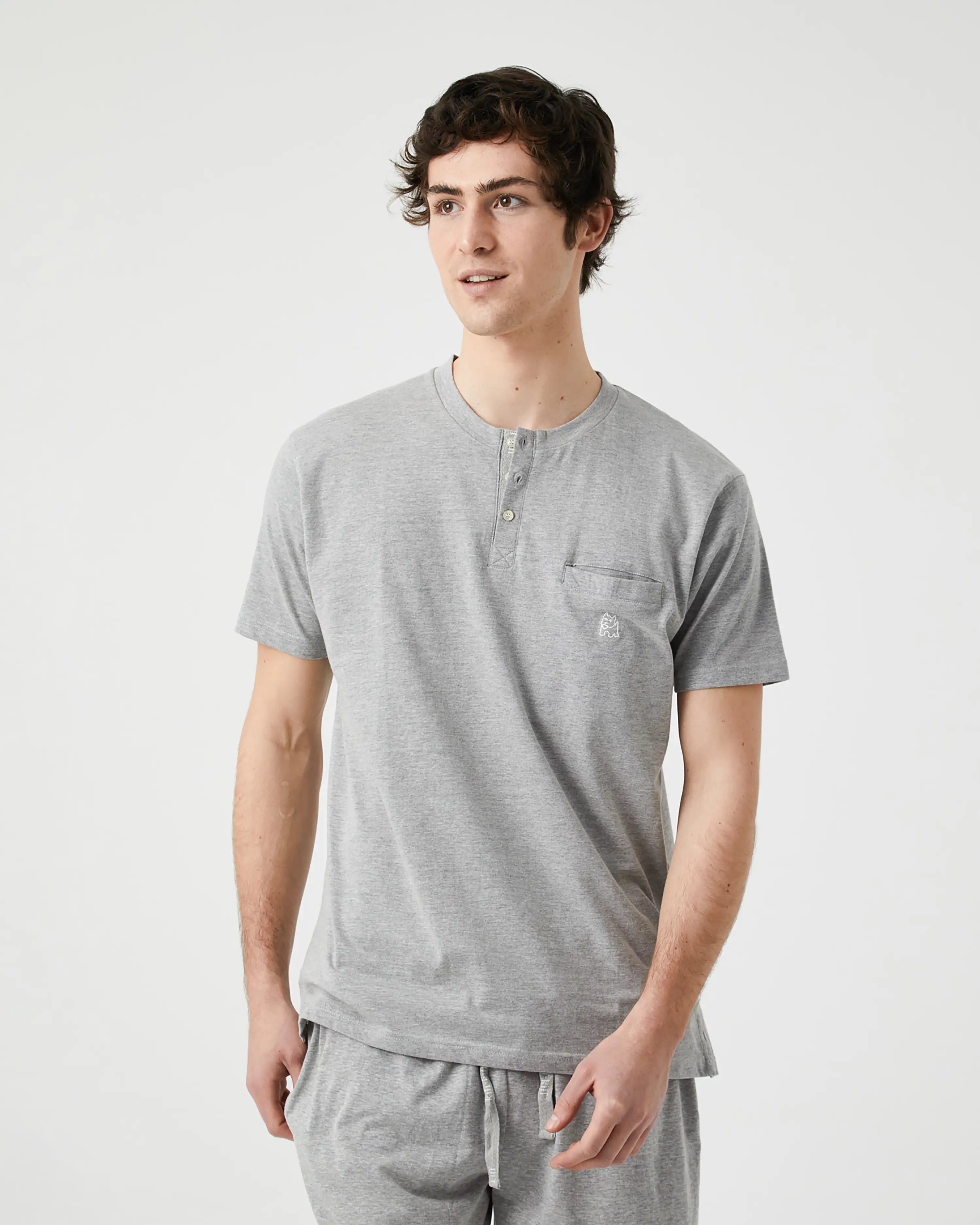 Camiseta de pijama de hombre manga larga gris