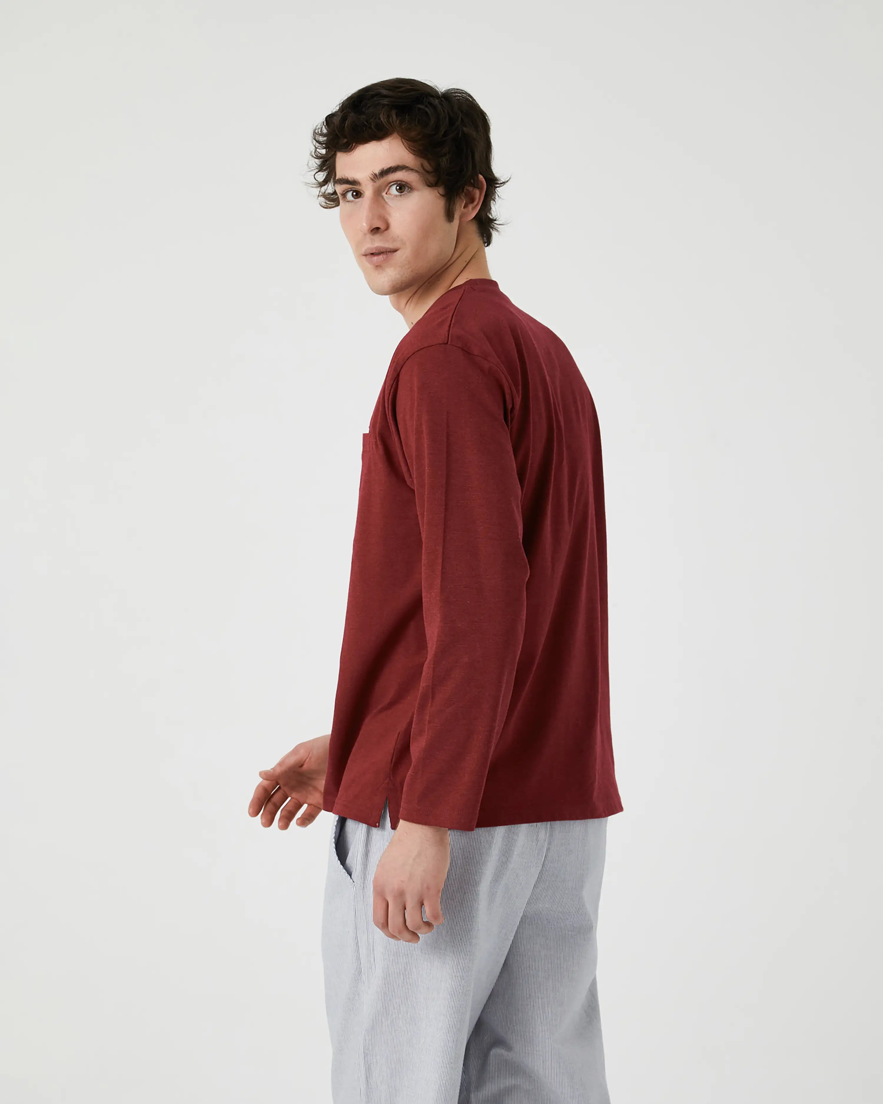 Camiseta de pijama de hombre manga larga burdeos