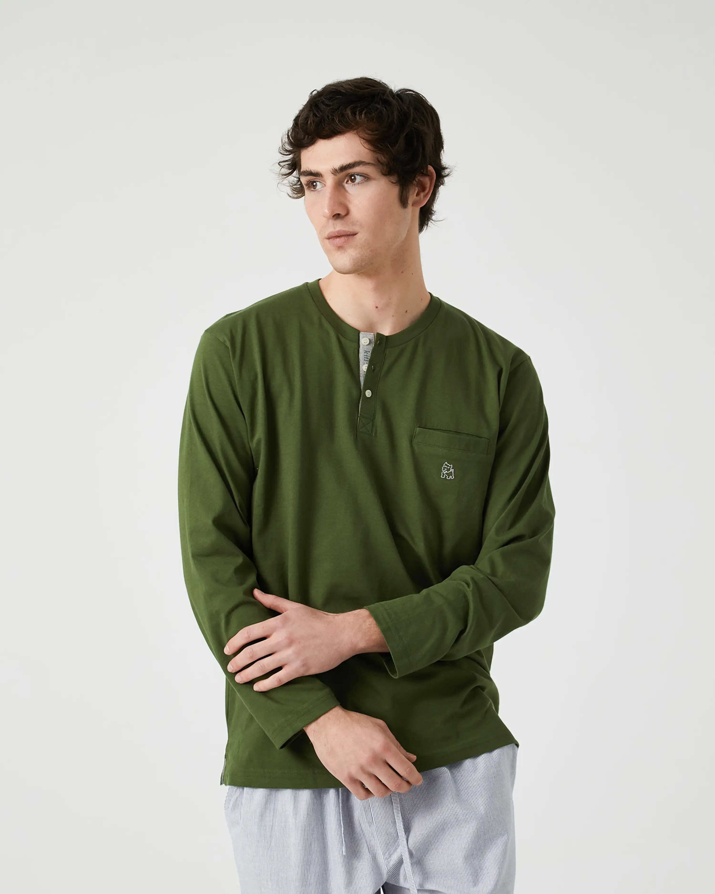 Camiseta de pijama de hombre manga larga verde
