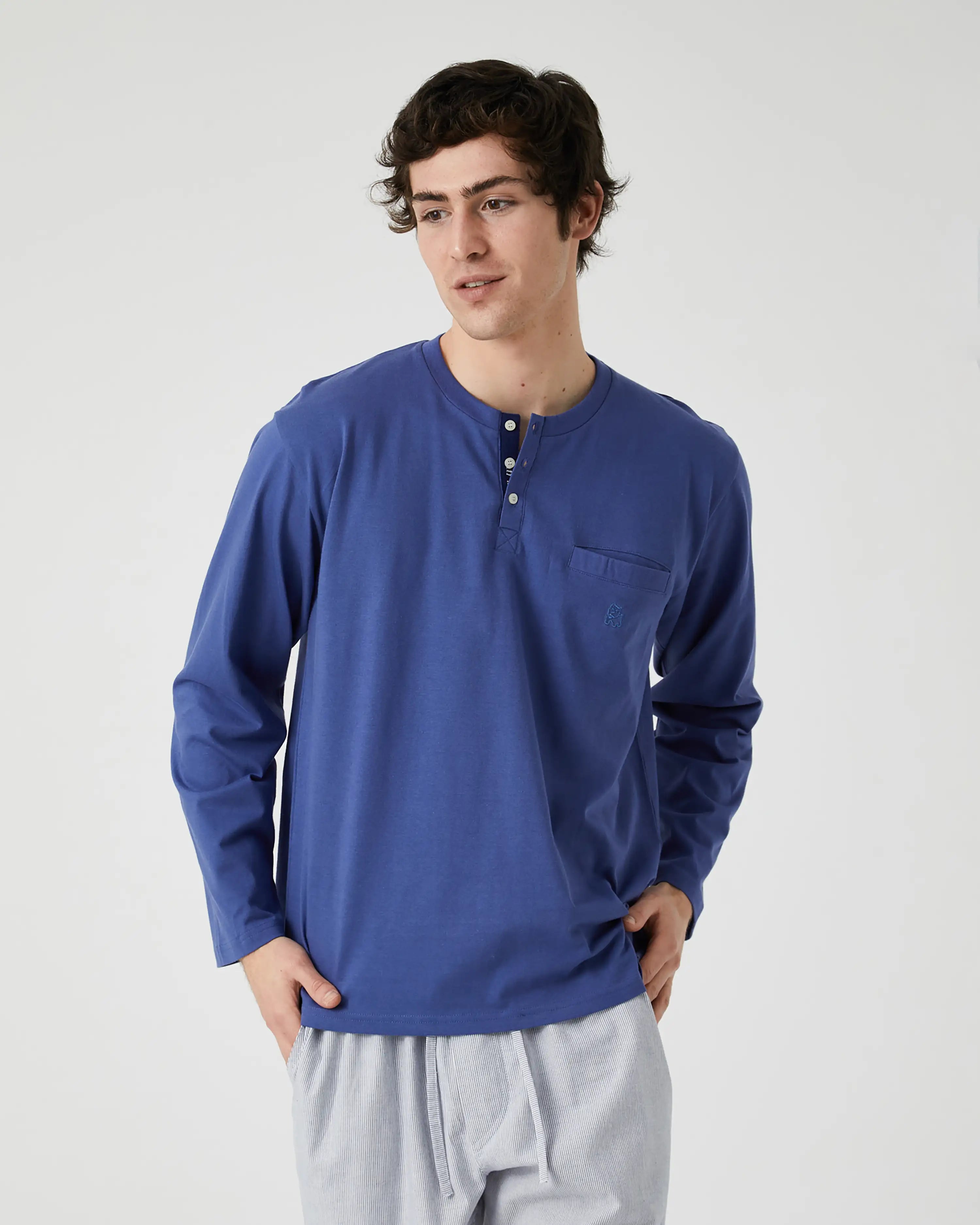 Camiseta pijama de hombre manga larga azul jeans