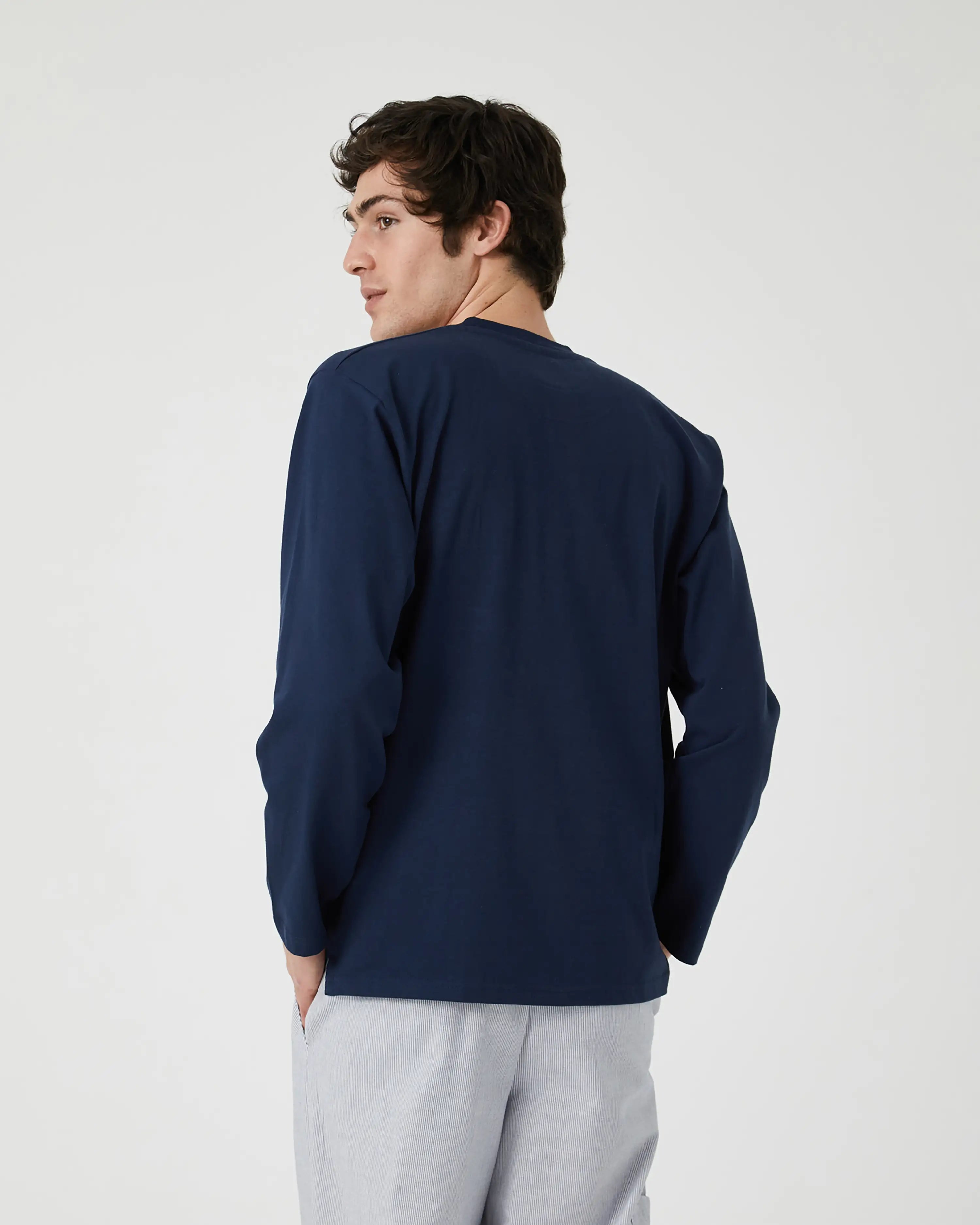 Camiseta de pijama de hombre manga larga azul marino