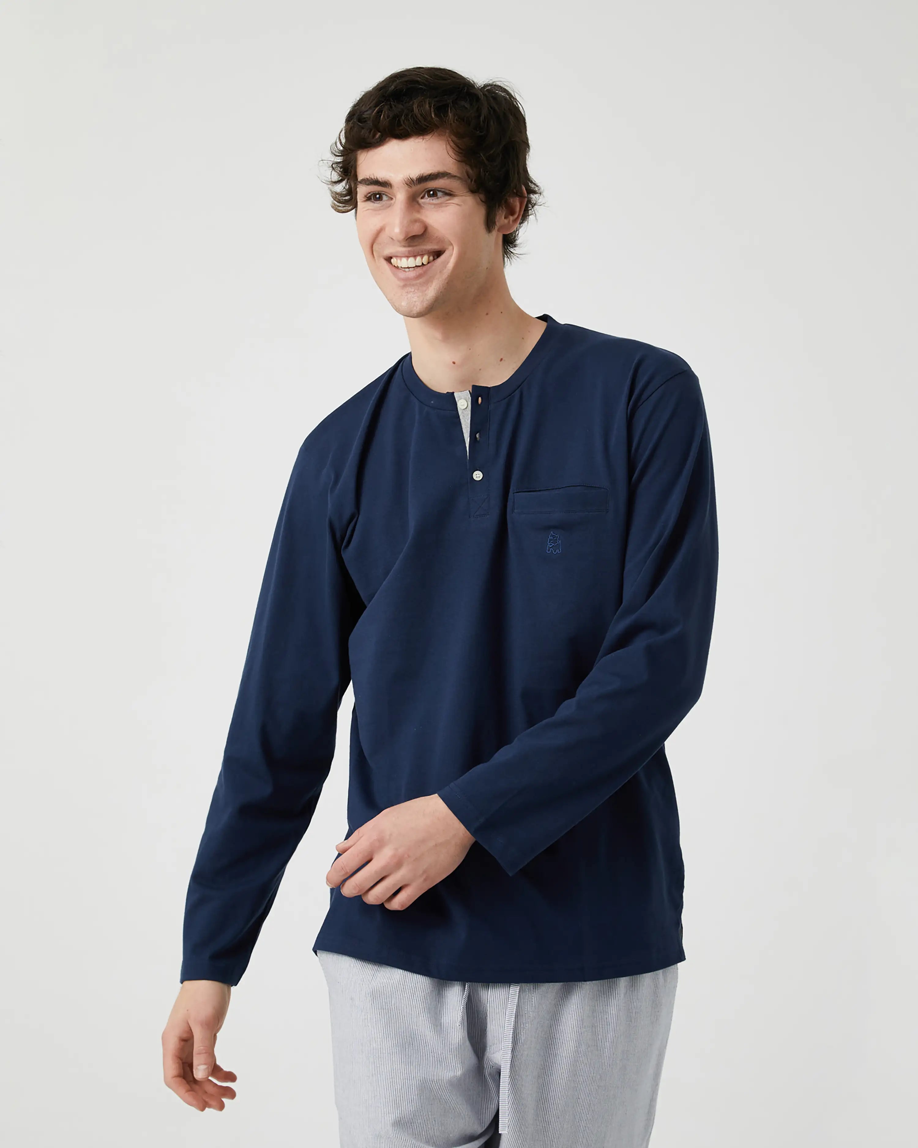 Camiseta de pijama de hombre manga larga azul marino