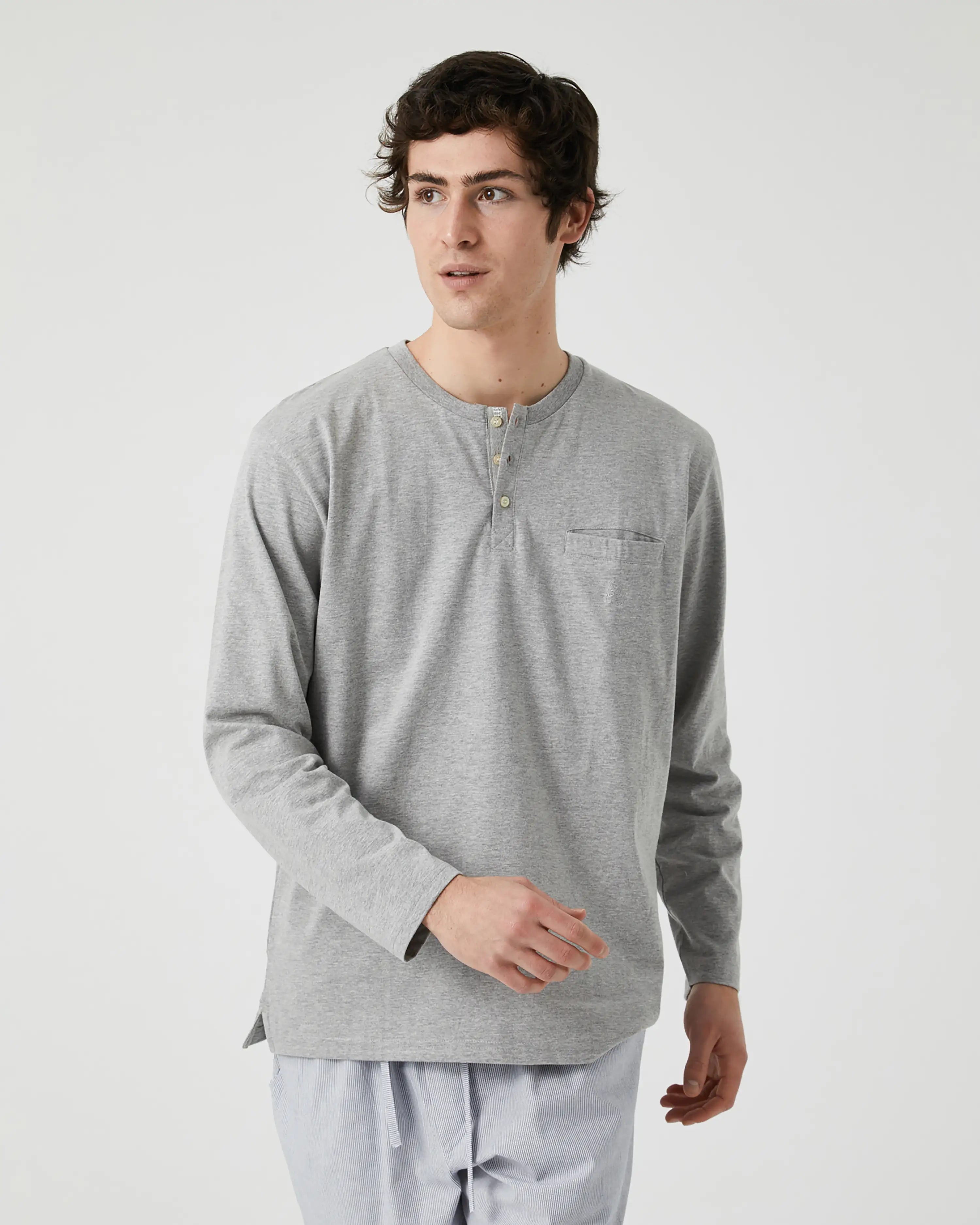 Camiseta de pijama de hombre manga larga gris