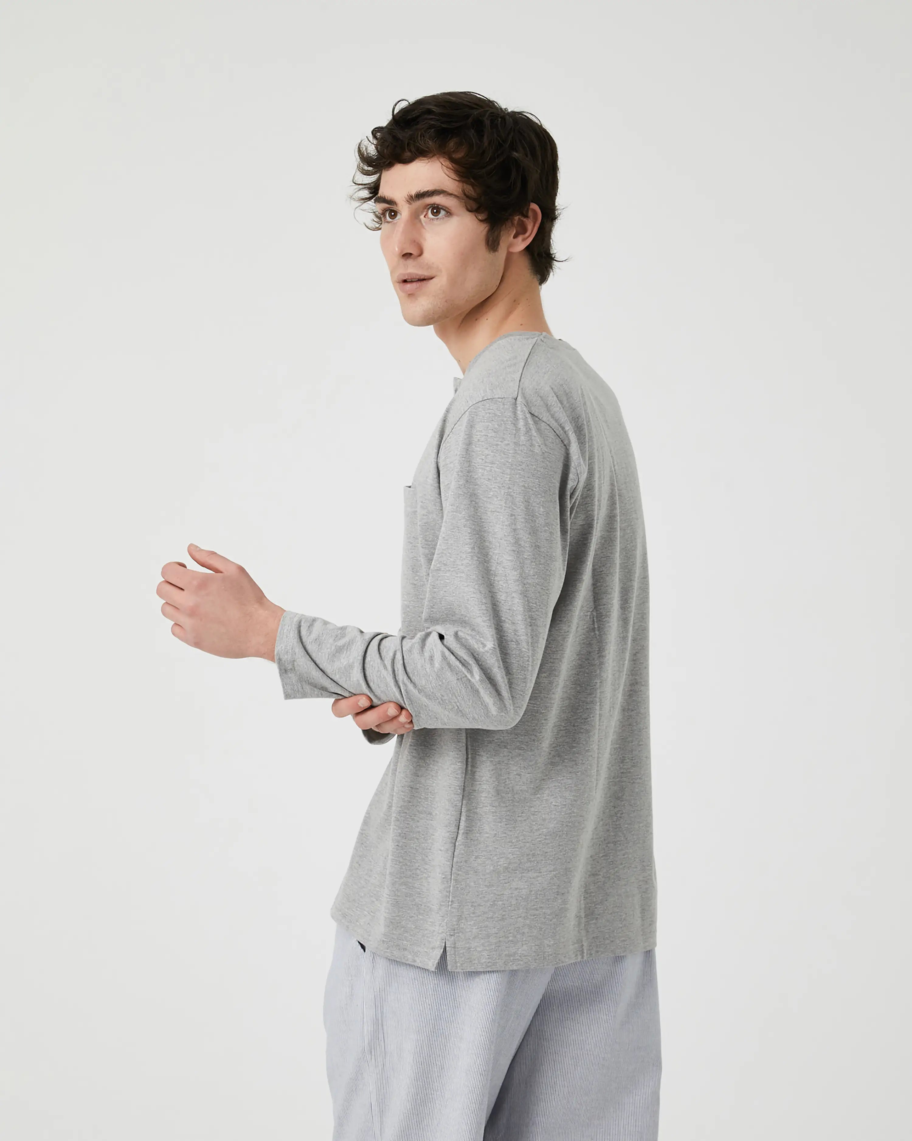 Camiseta de pijama de hombre manga larga gris