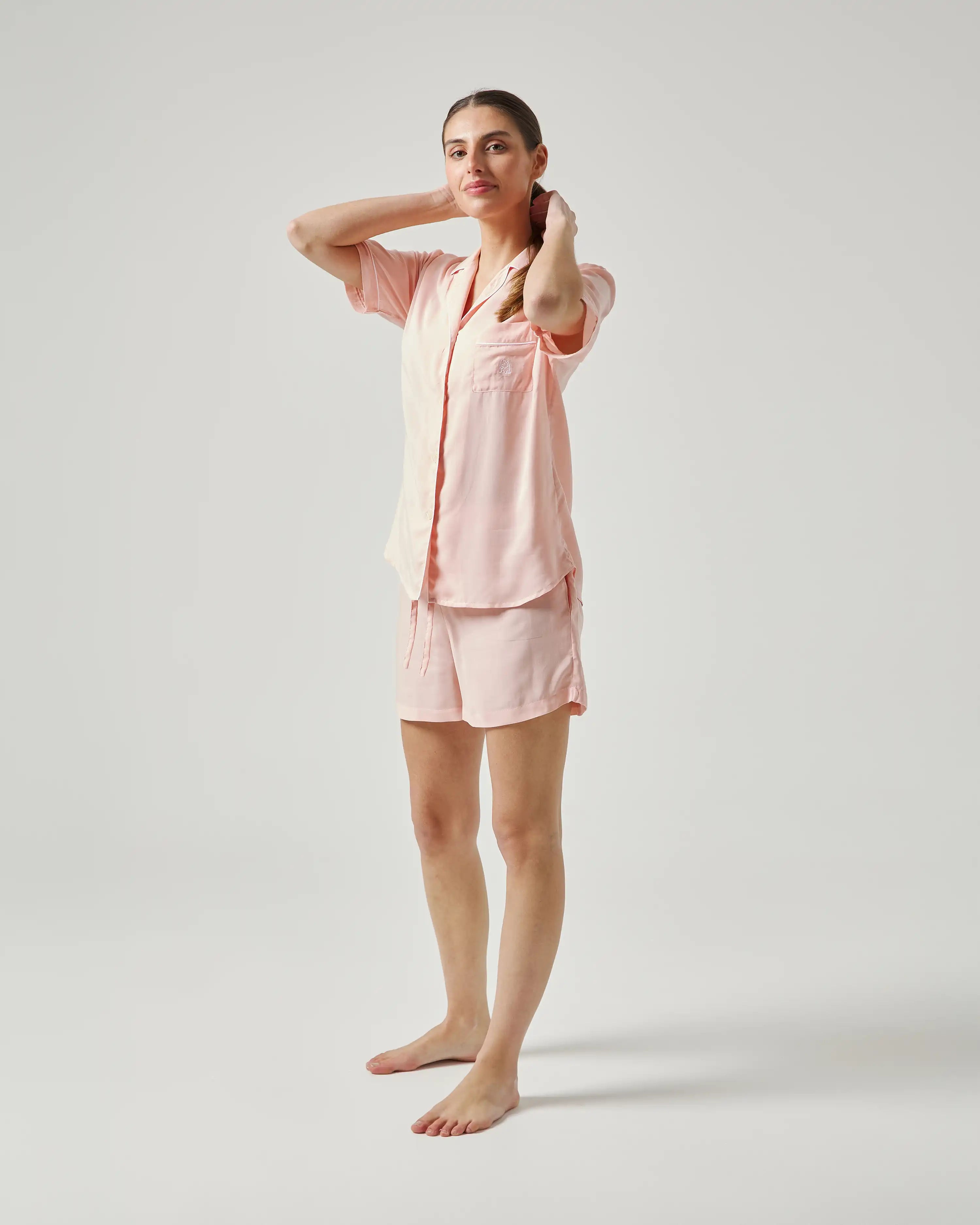 Pijama de mujer corto liso rosa