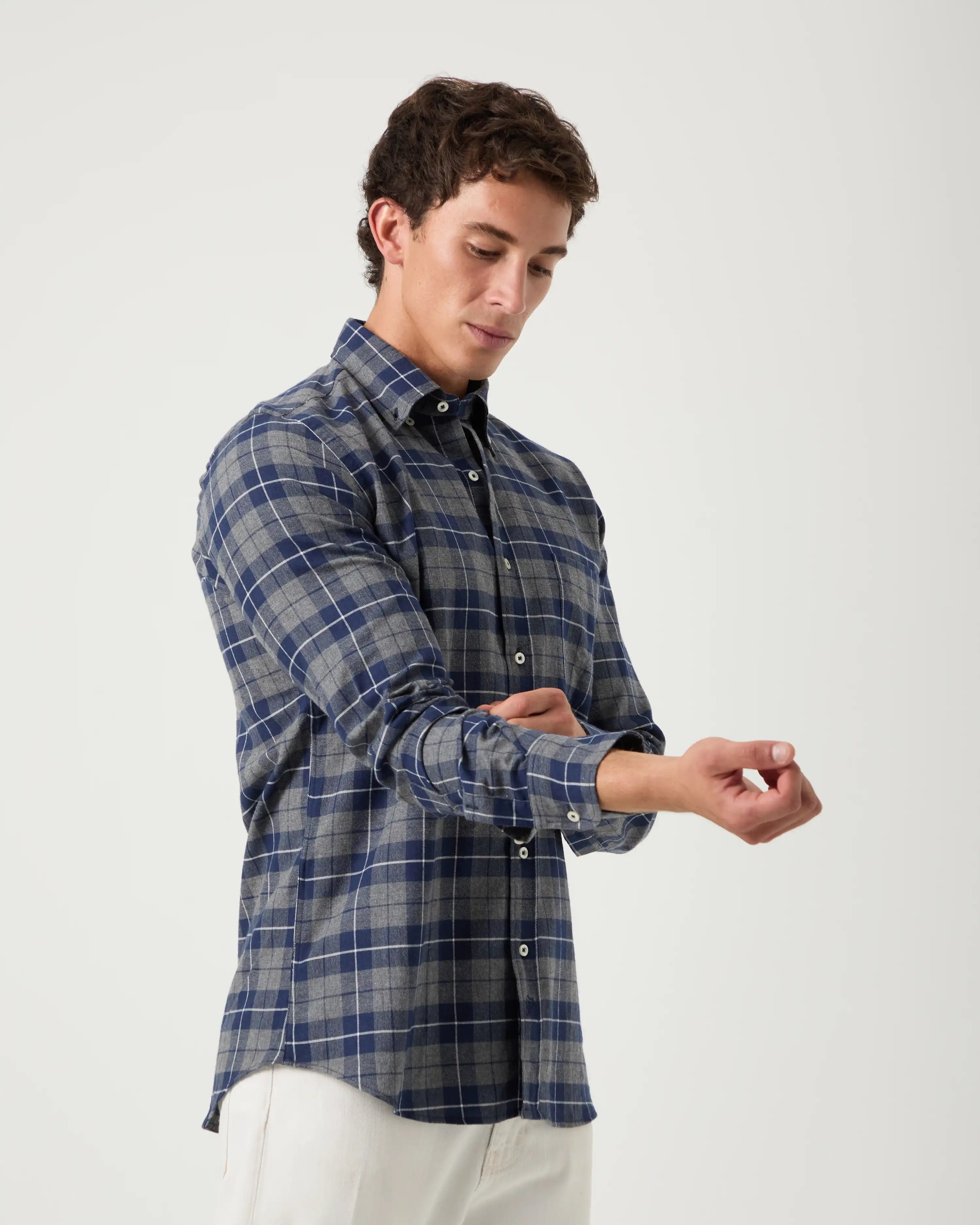 Camisa Sport  Cuadros Gris Marino