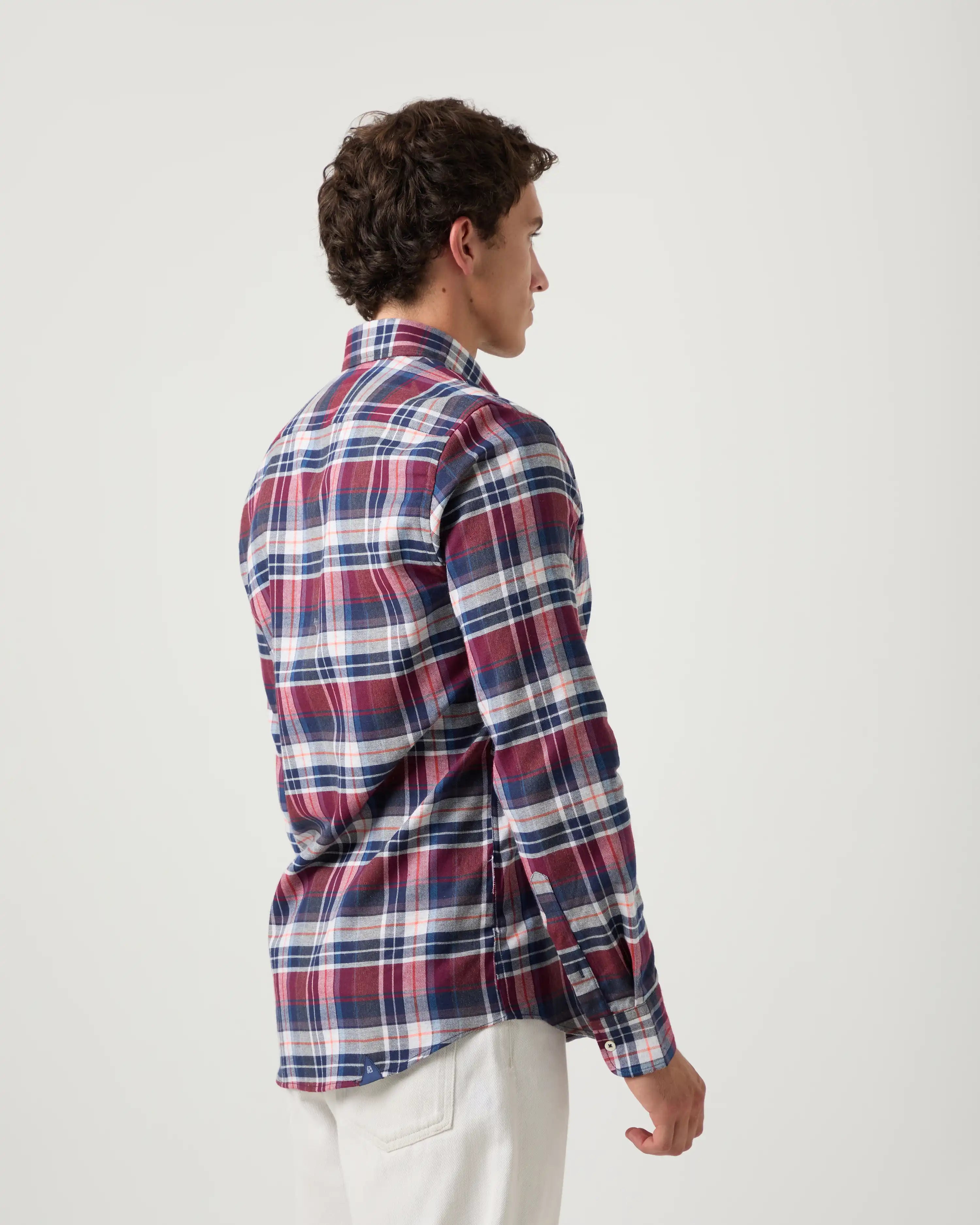 Camisa Sport grana cuadros azul beige