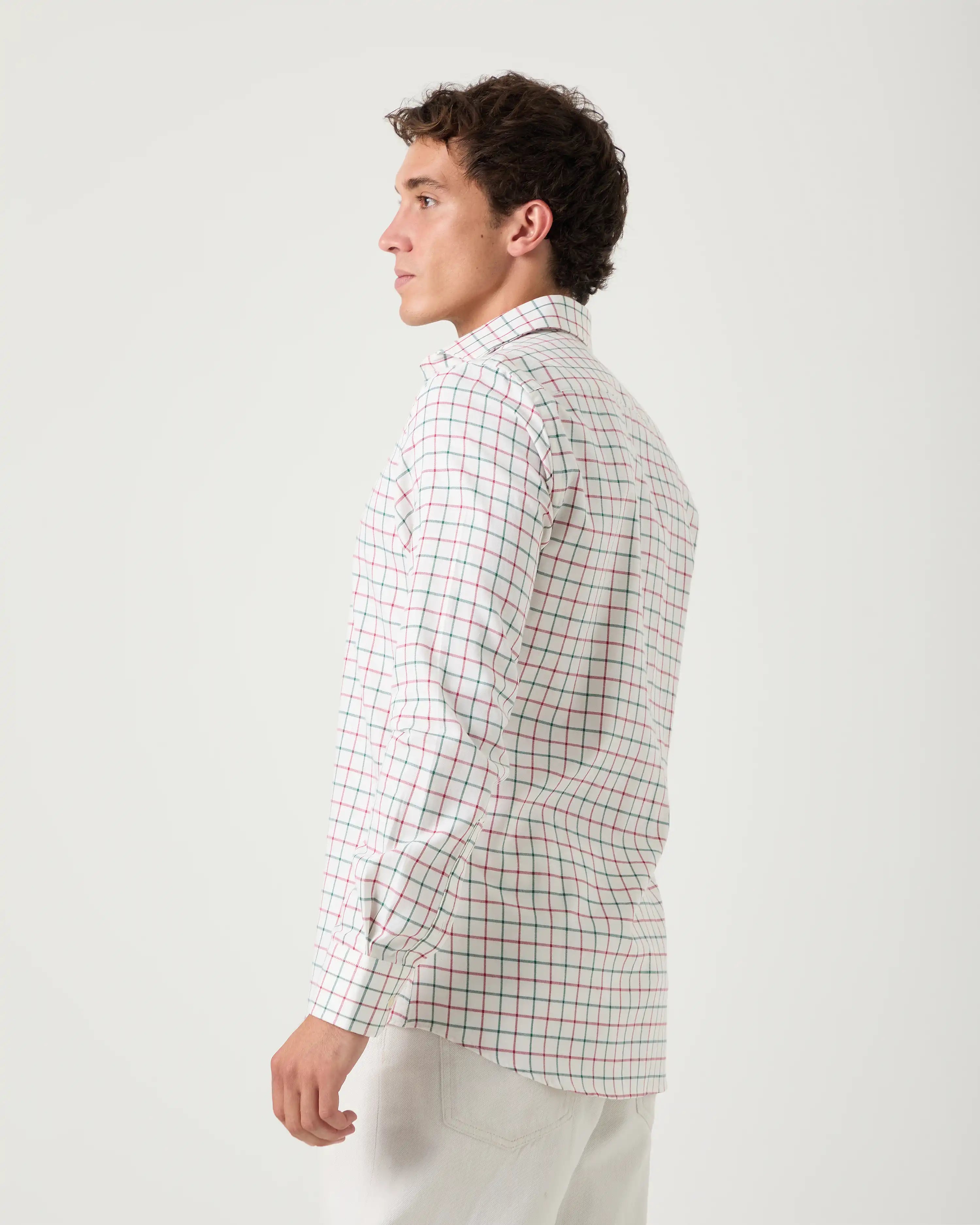 Camisa casual de algodón cuadros verde grana