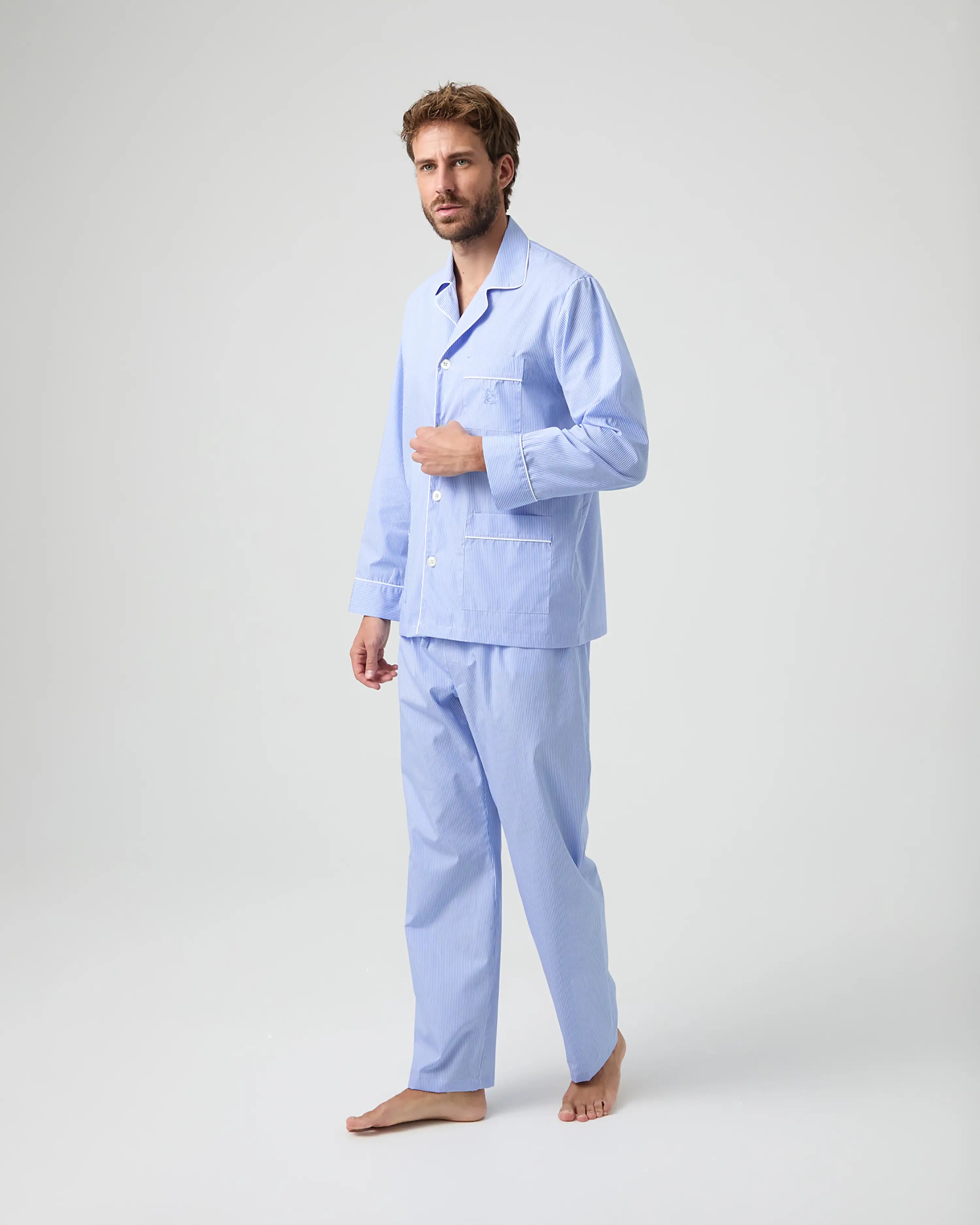 Pijama largo de hombre Kiff Kiff de tela con multirayas