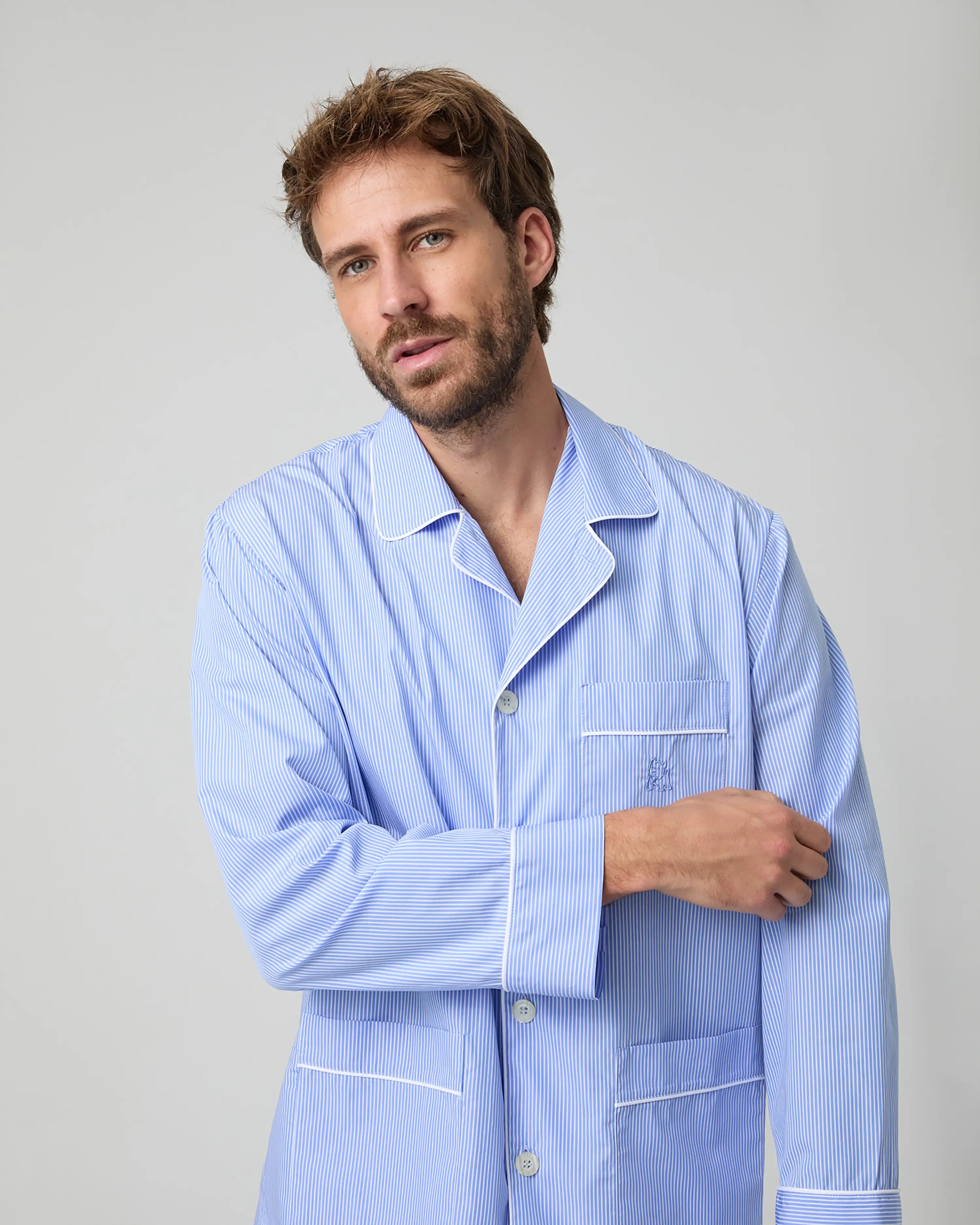 Pijama largo de hombre Kiff Kiff de tela con multirayas