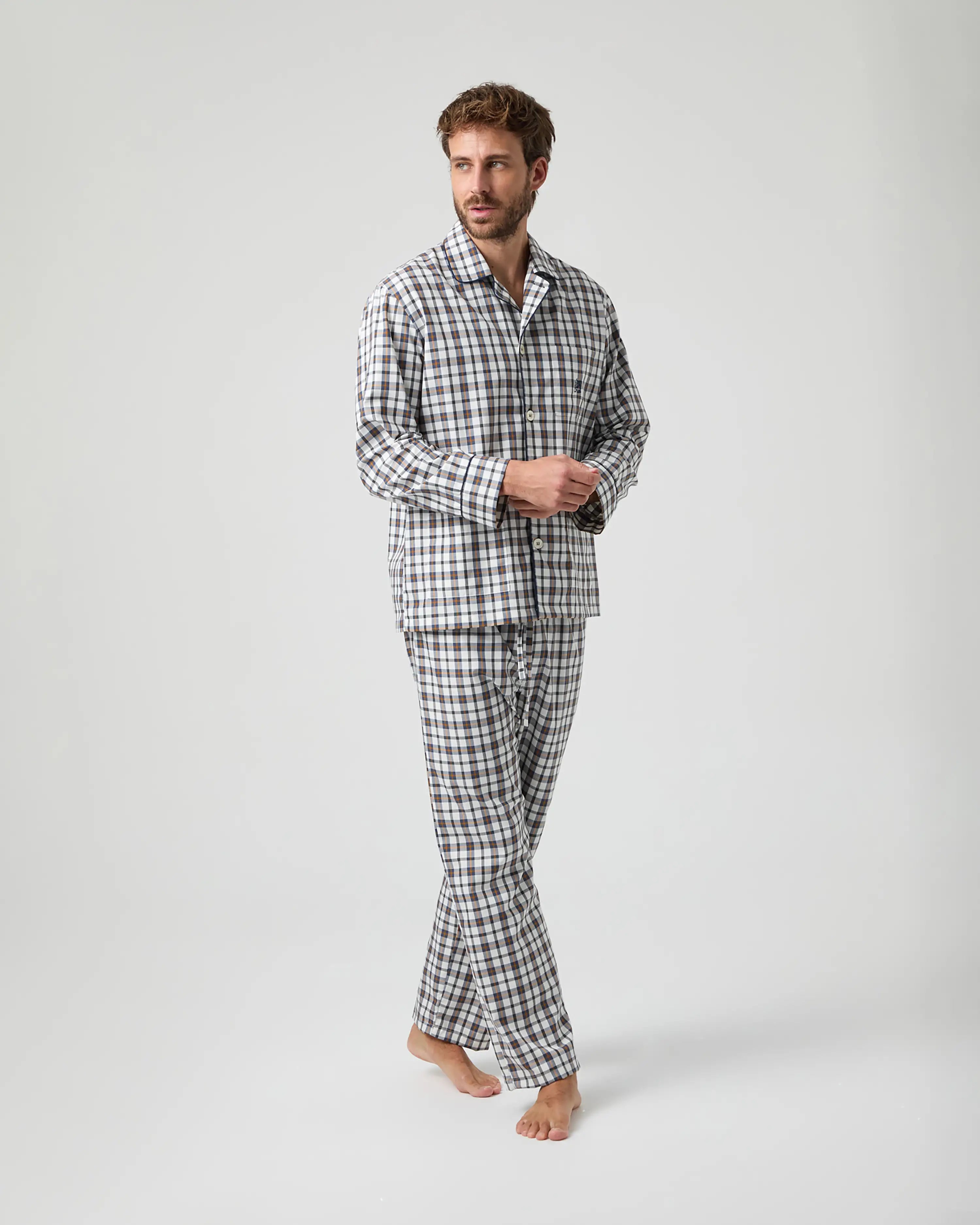 Pijama largo de hombre tejido caliente de cuadros