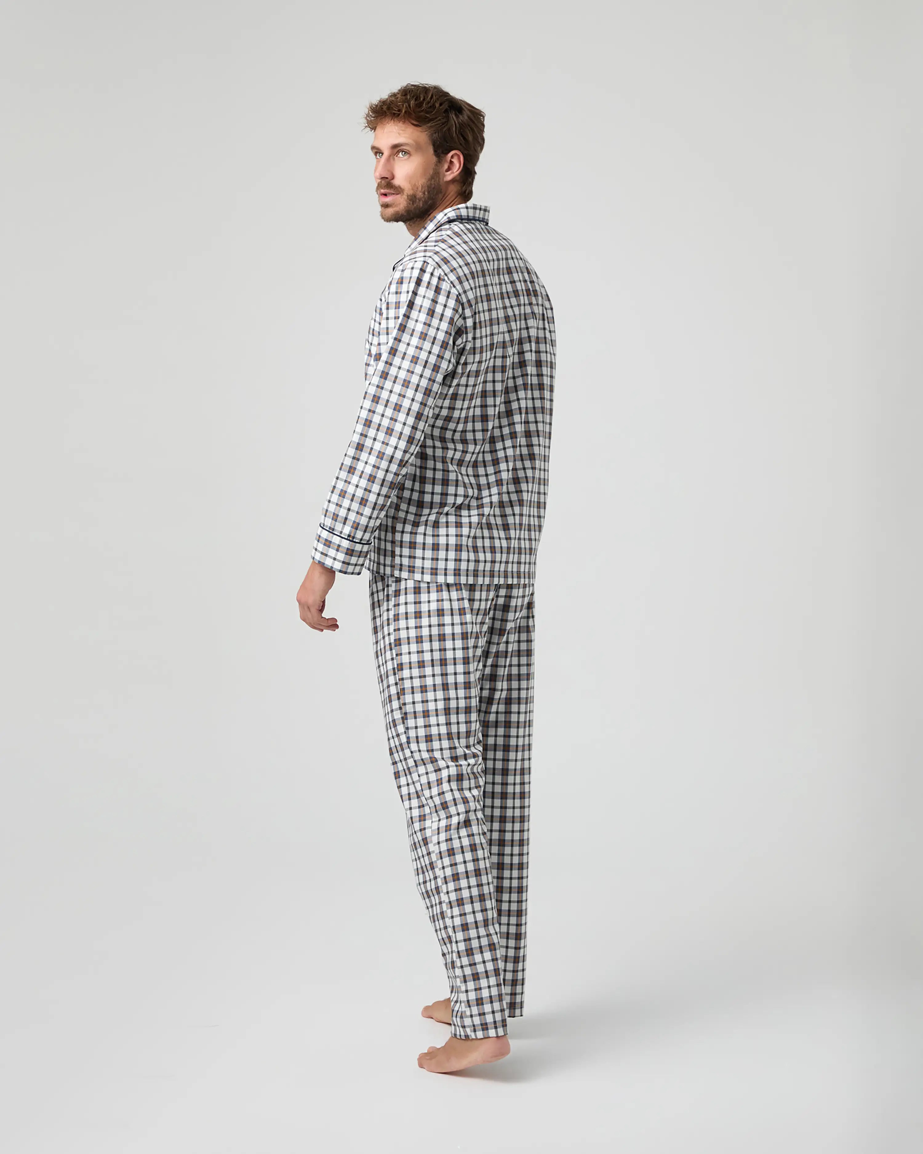 Pijama largo de hombre tejido caliente de cuadros