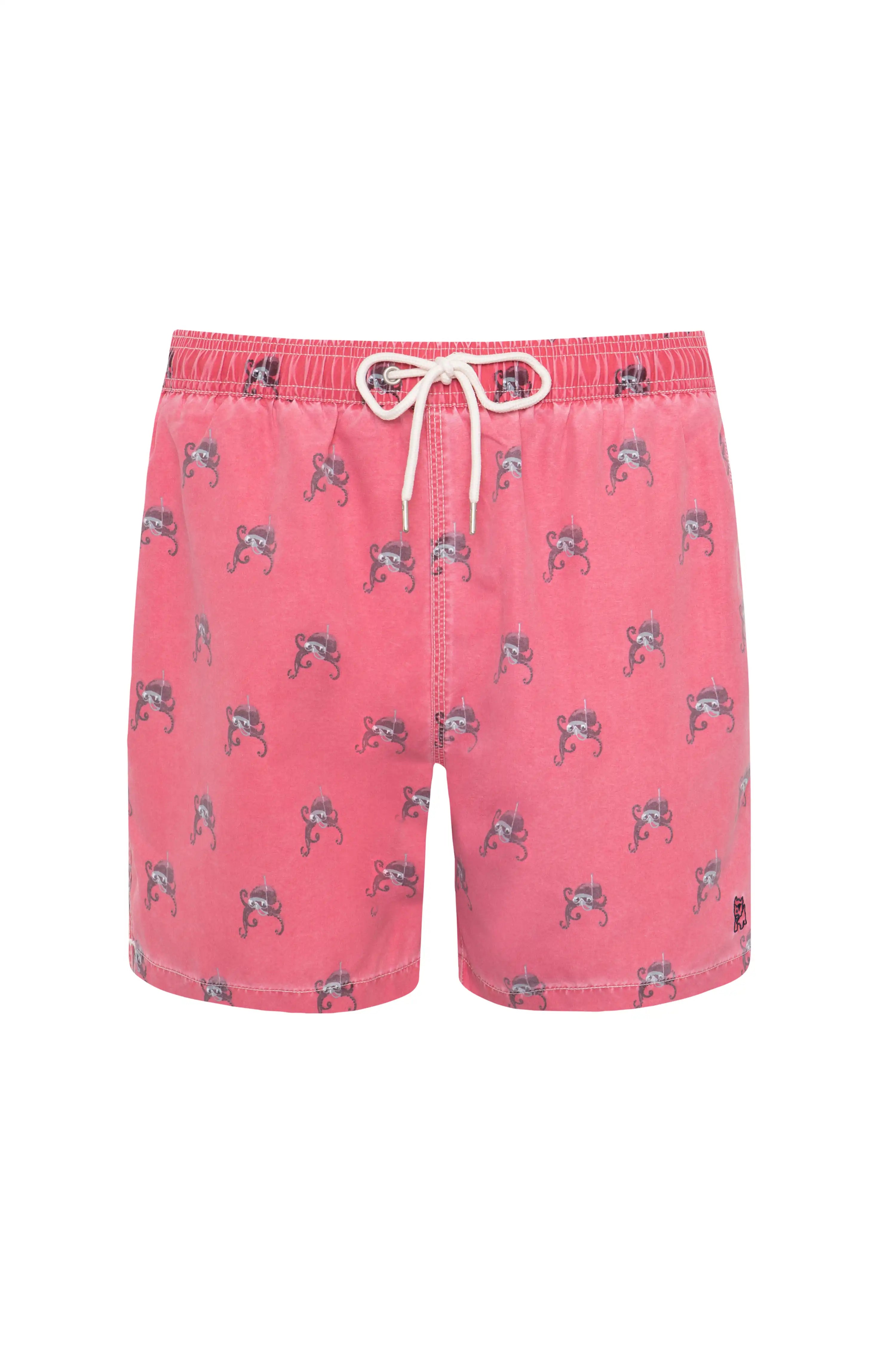 Bañador bermuda estampado Pulpo buceador rosa lavado