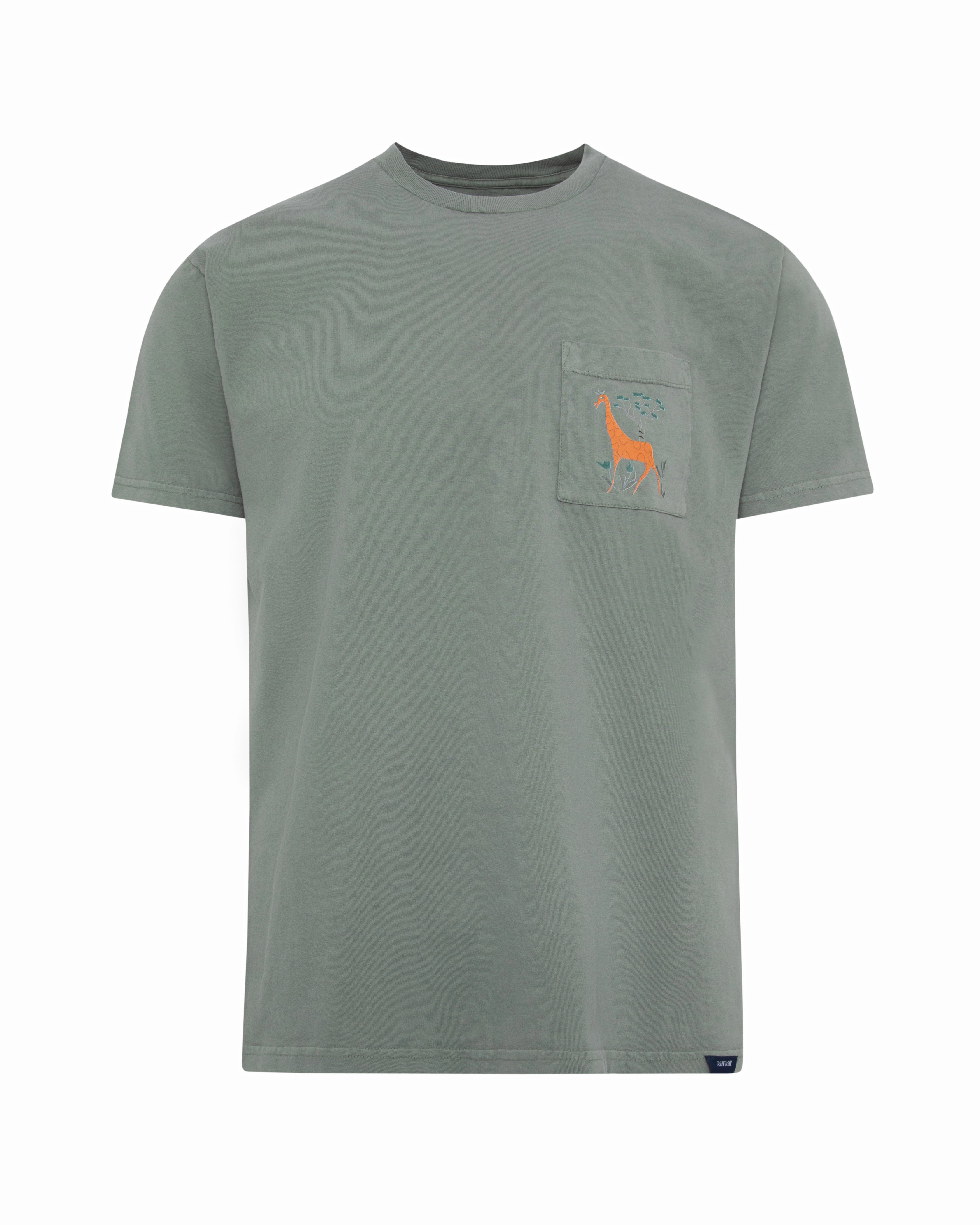 Camiseta de hombre verde efecto lavado Jirafa Árbol