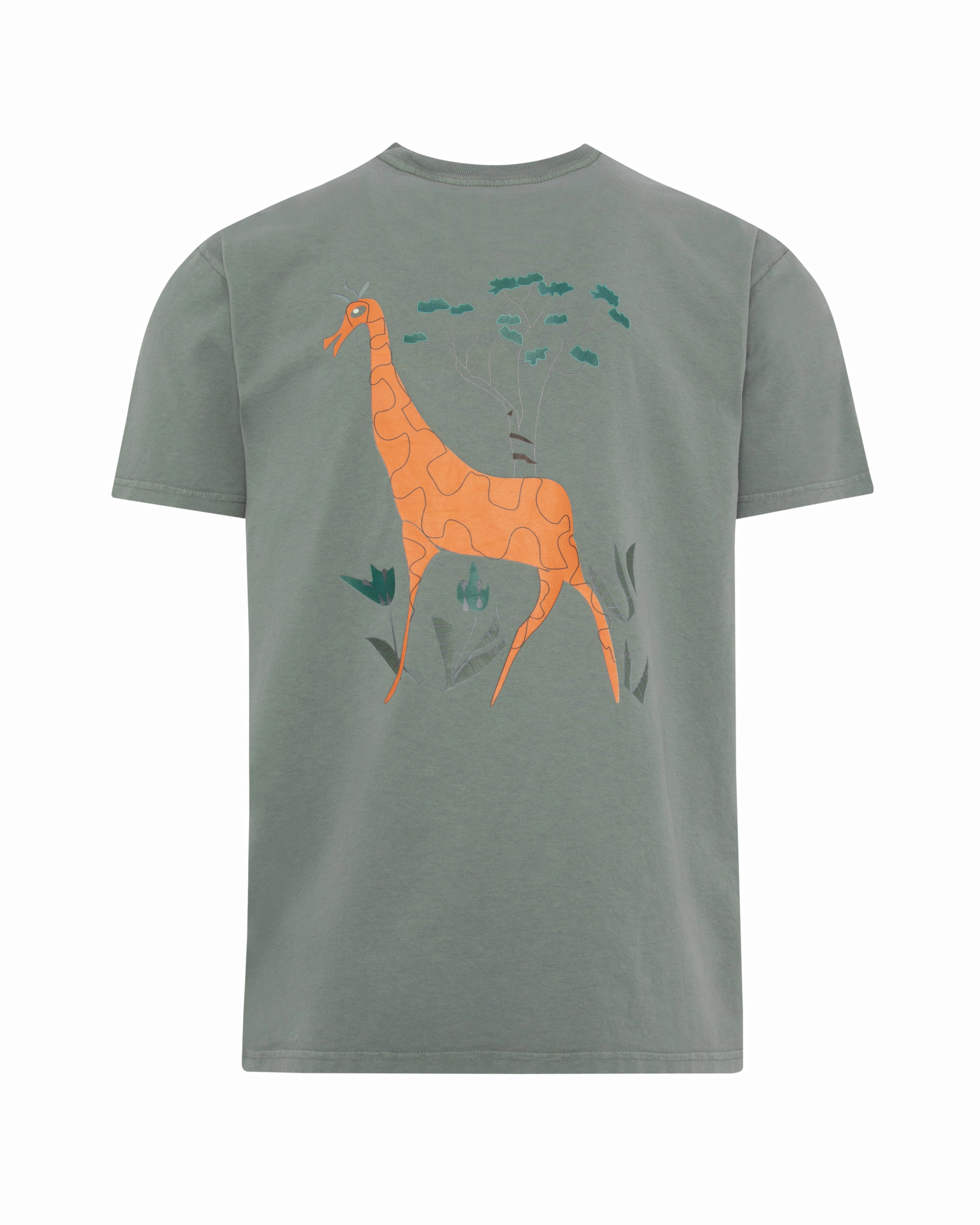 Camiseta de hombre verde efecto lavado Jirafa Árbol