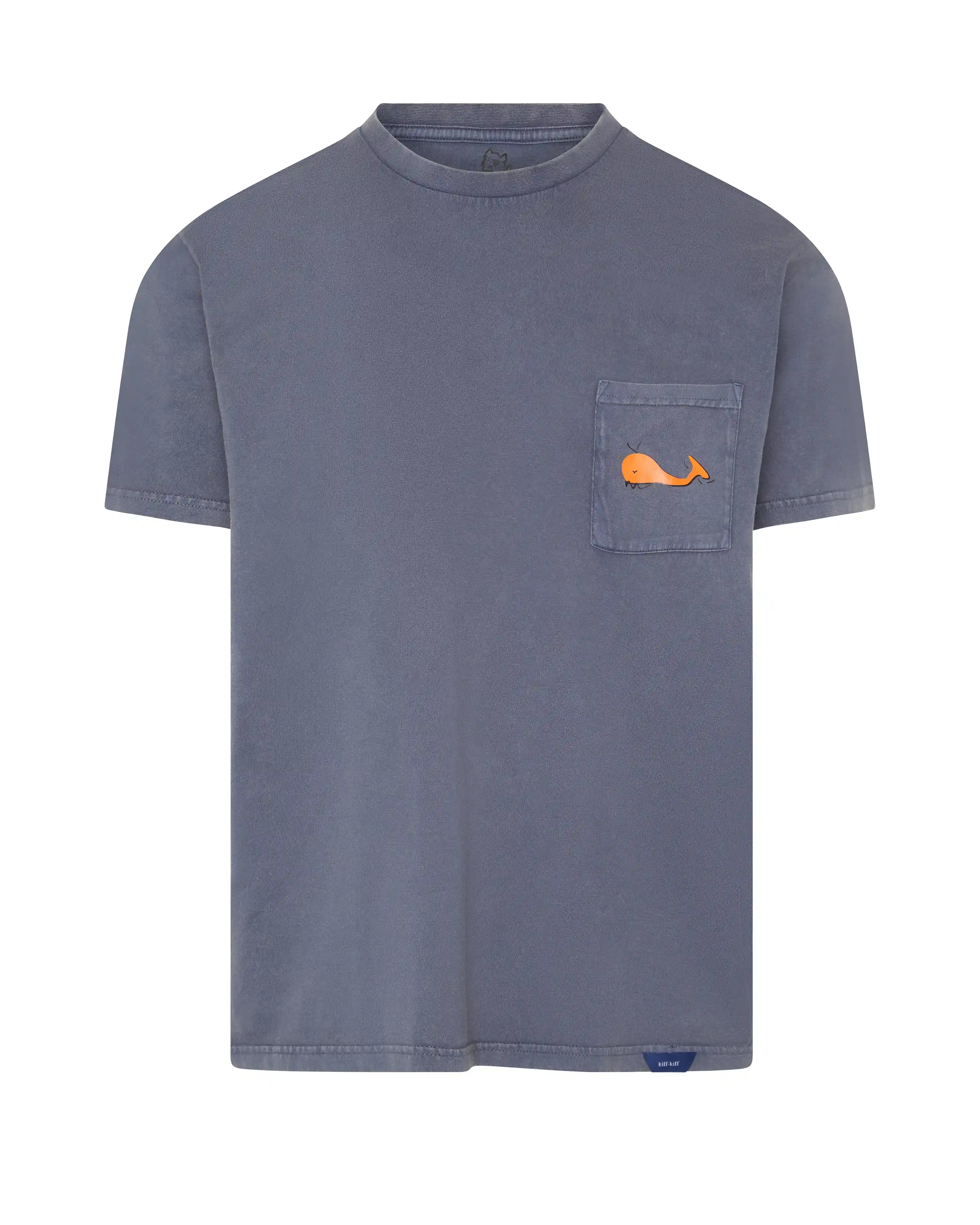 Camiseta de hombre azul efecto lavado Ballena