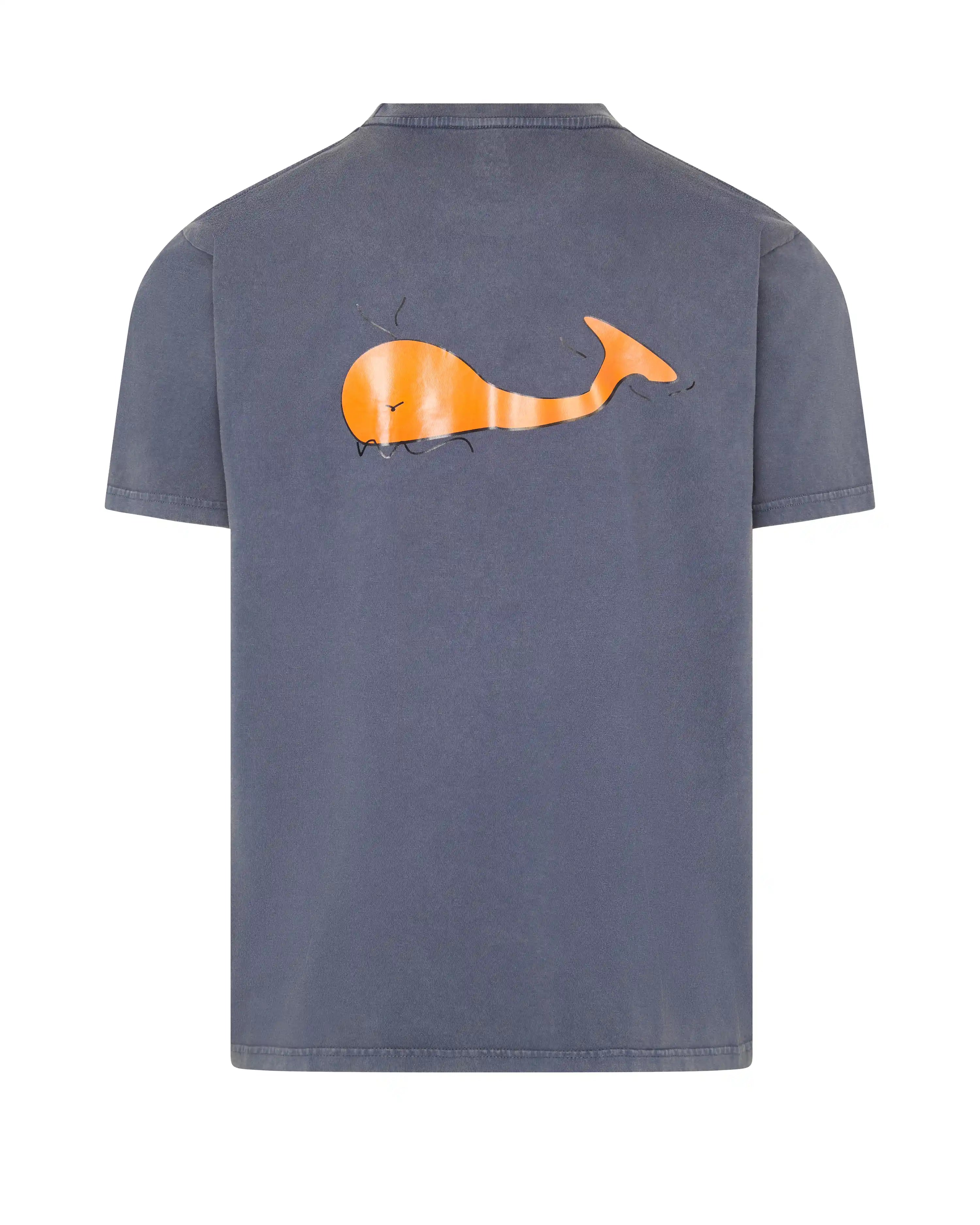 Camiseta de hombre azul efecto lavado Ballena
