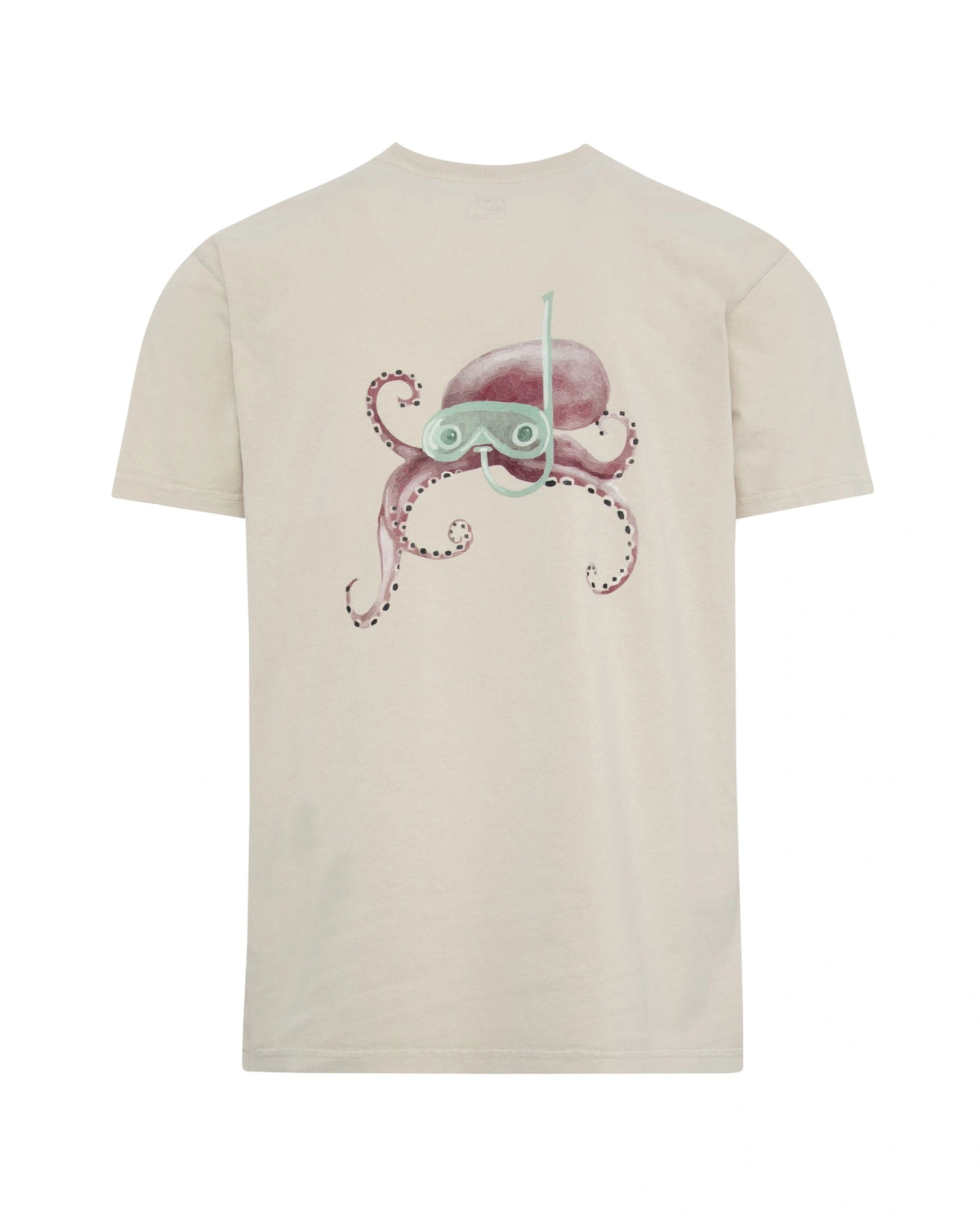 Camiseta de hombre beige efecto lavado pulpo buceador