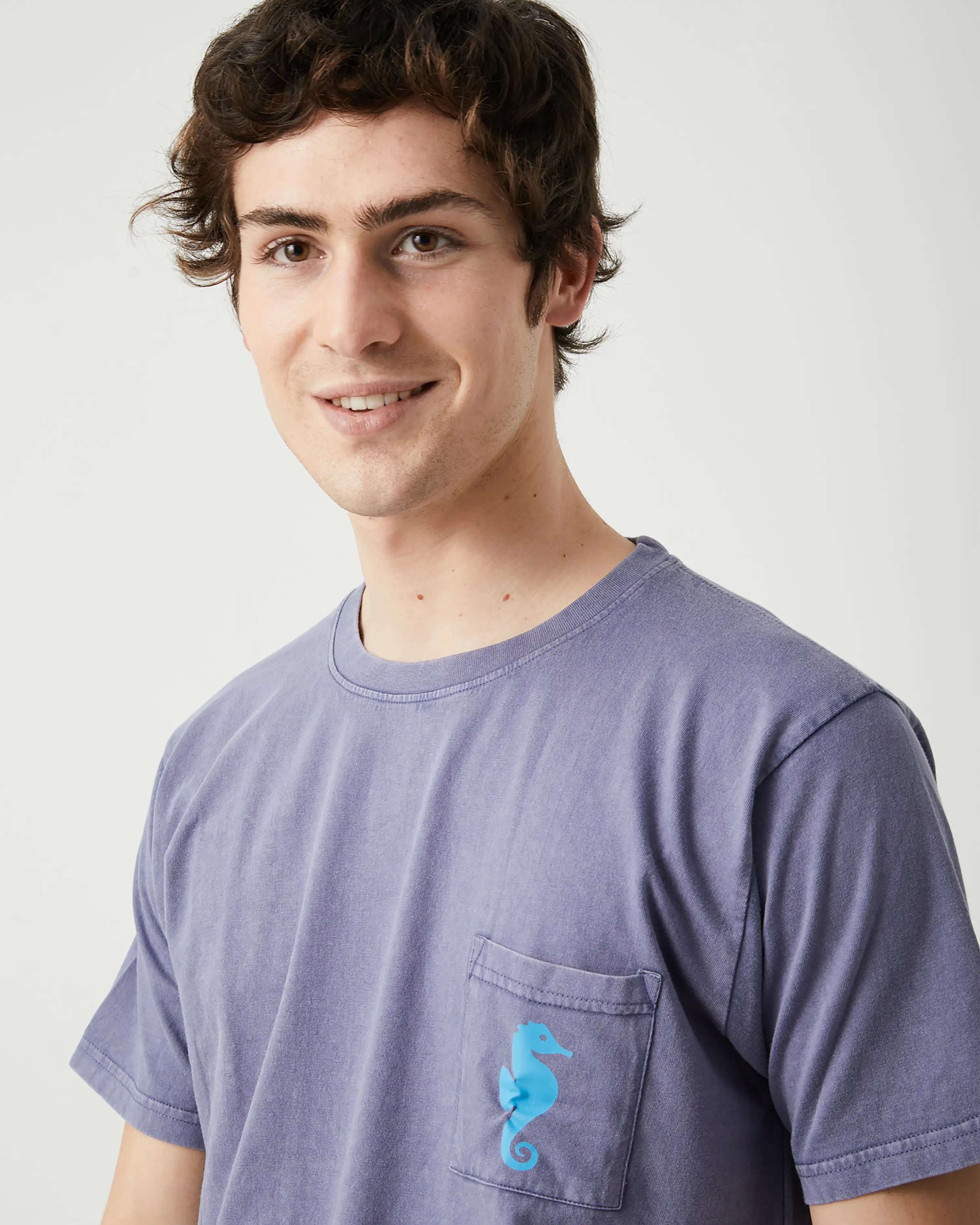 Camiseta de hombre azul efecto lavado Caballito de Mar