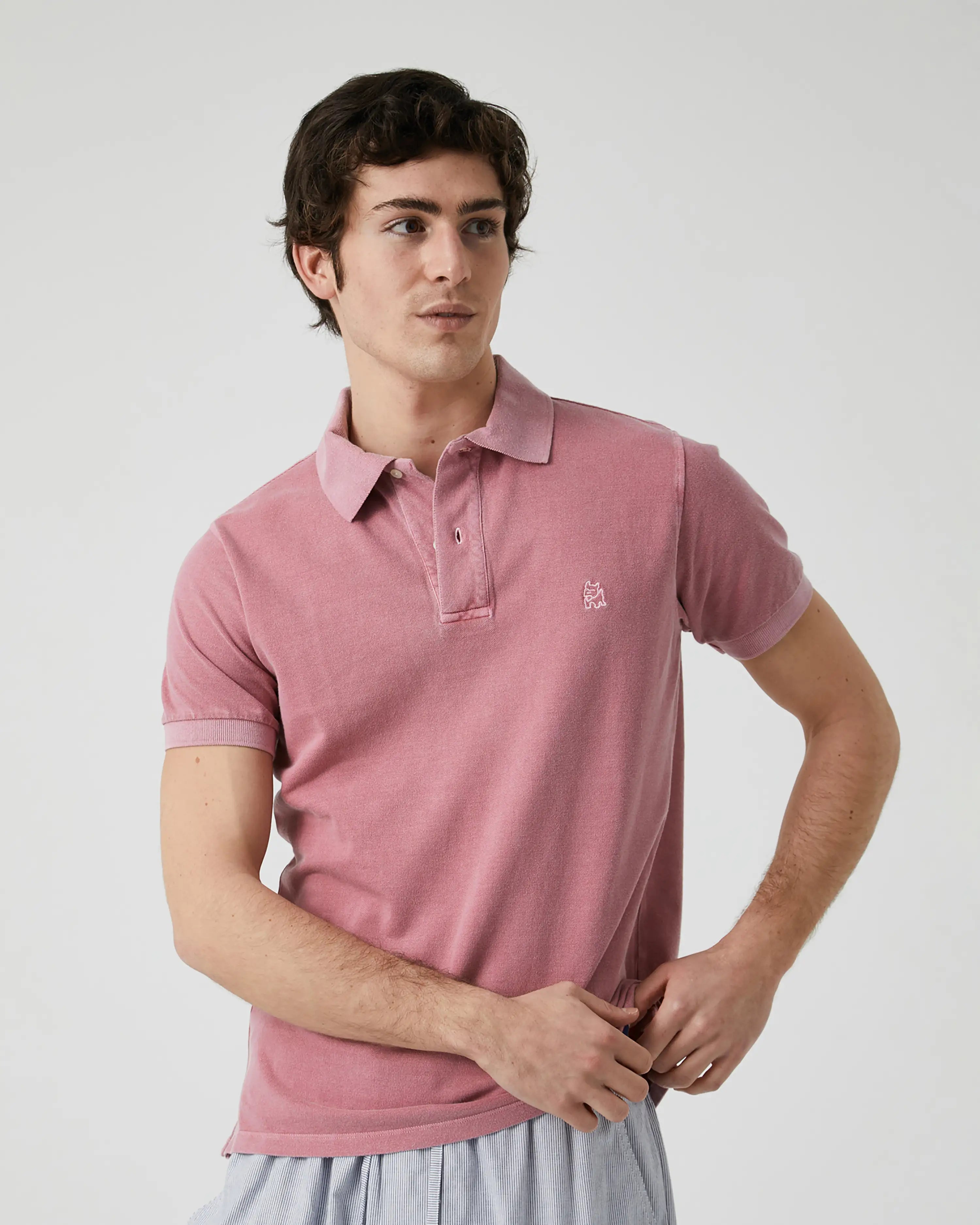 Polo de Manga Corta de Hombre Rosa Claro Lavado