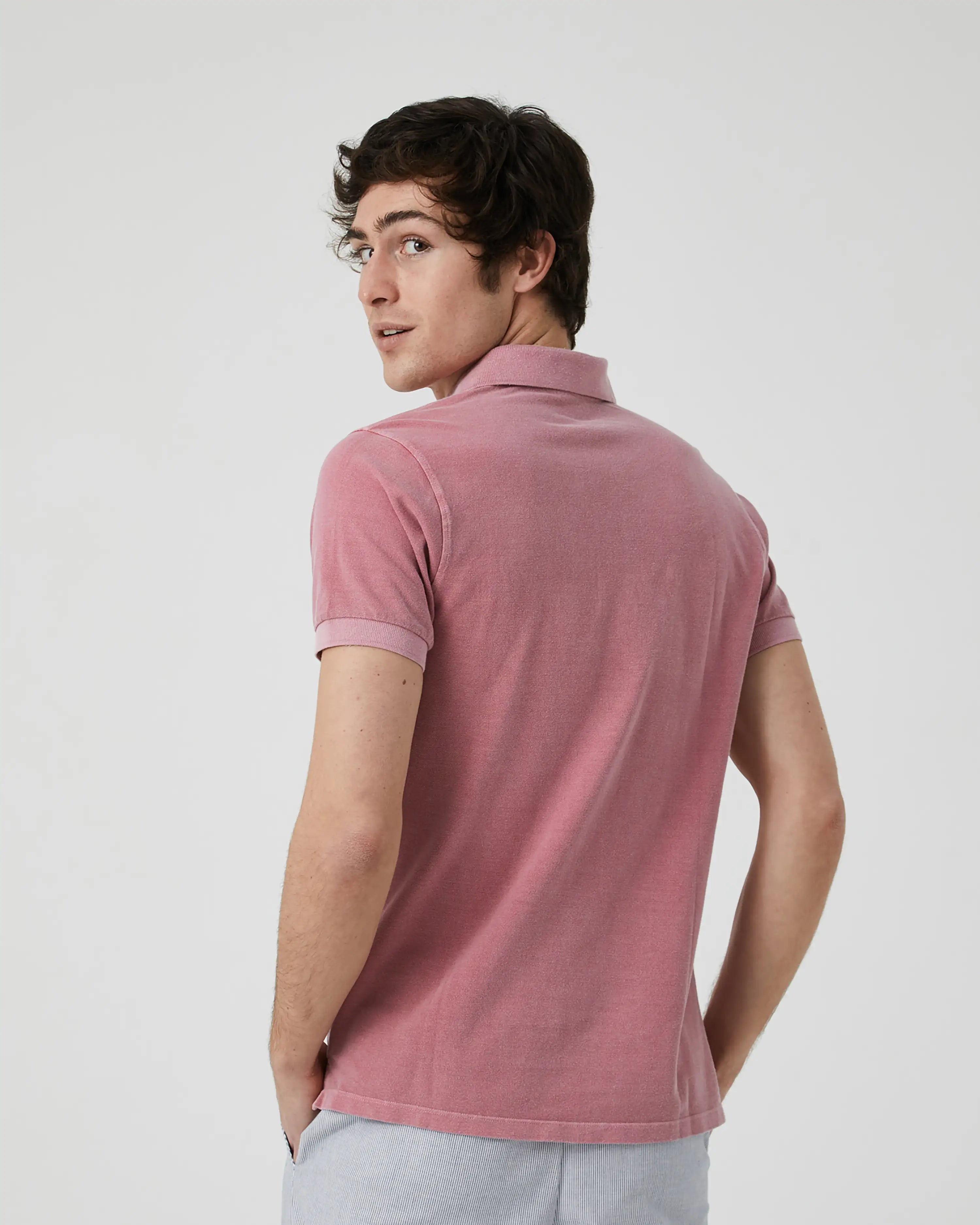 Polo de Manga Corta de Hombre Rosa Claro Lavado