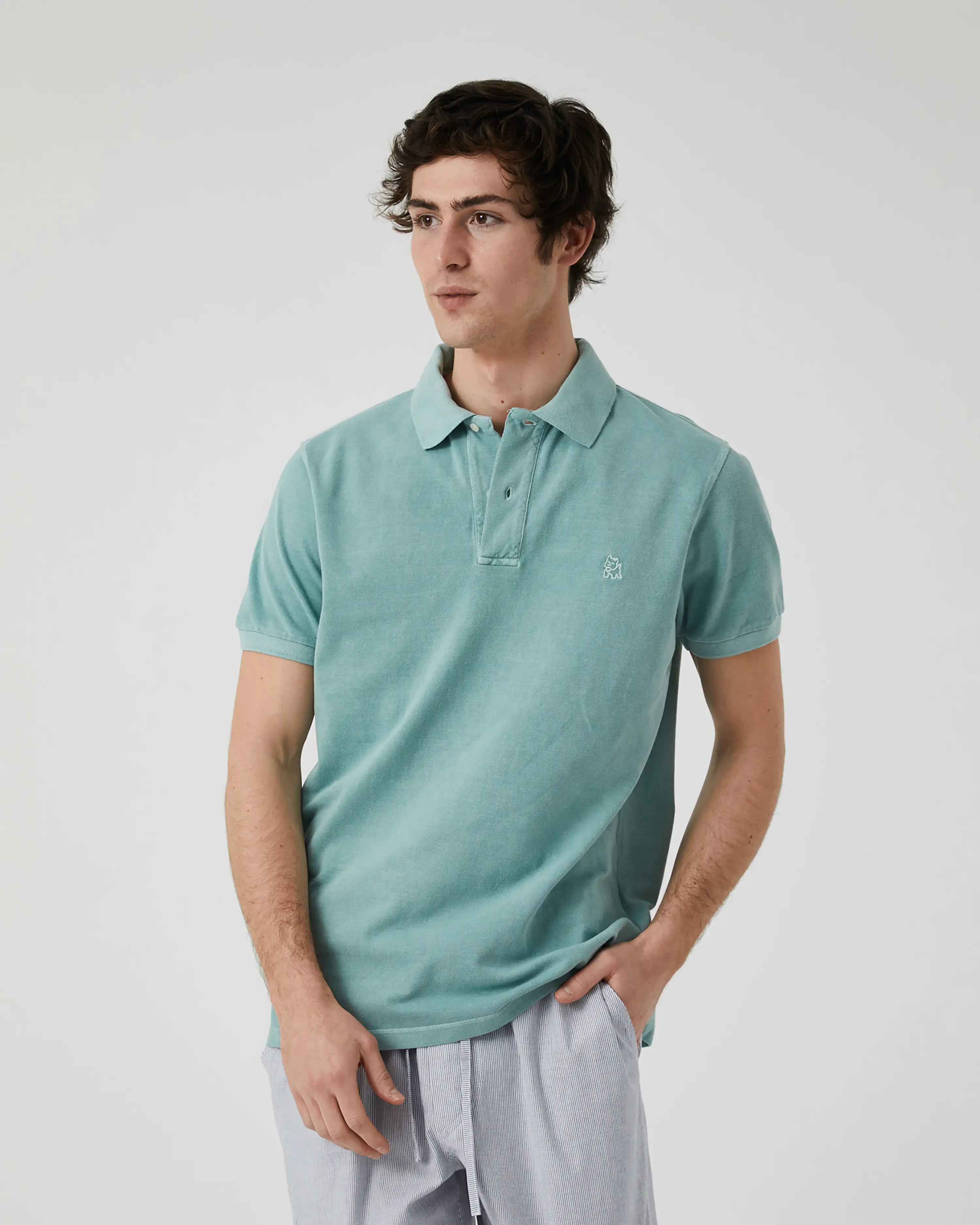 Polo de Manga Corta de Hombre Verde Lavado