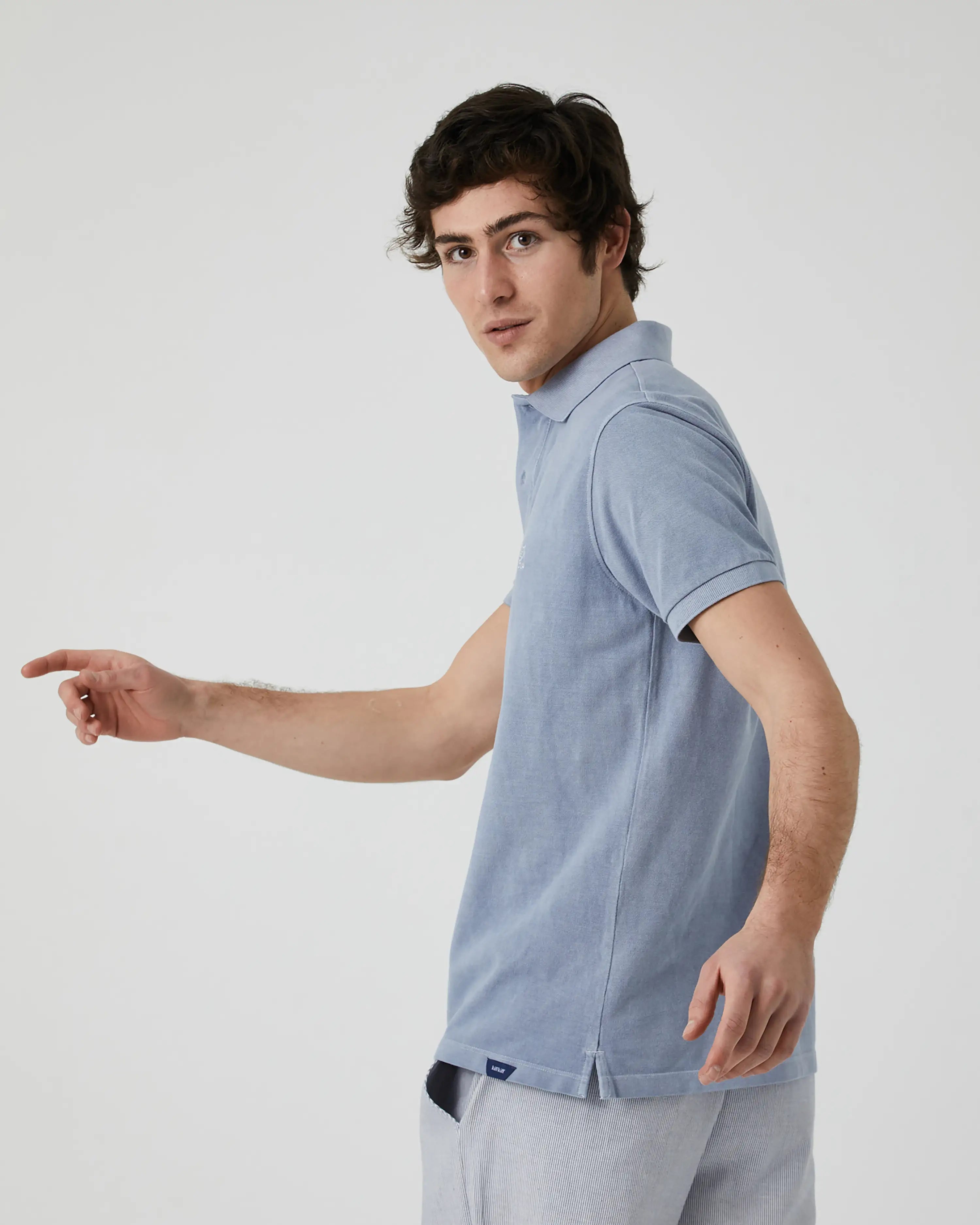Polo de Manga Corta de Hombre Azul Claro Lavado
