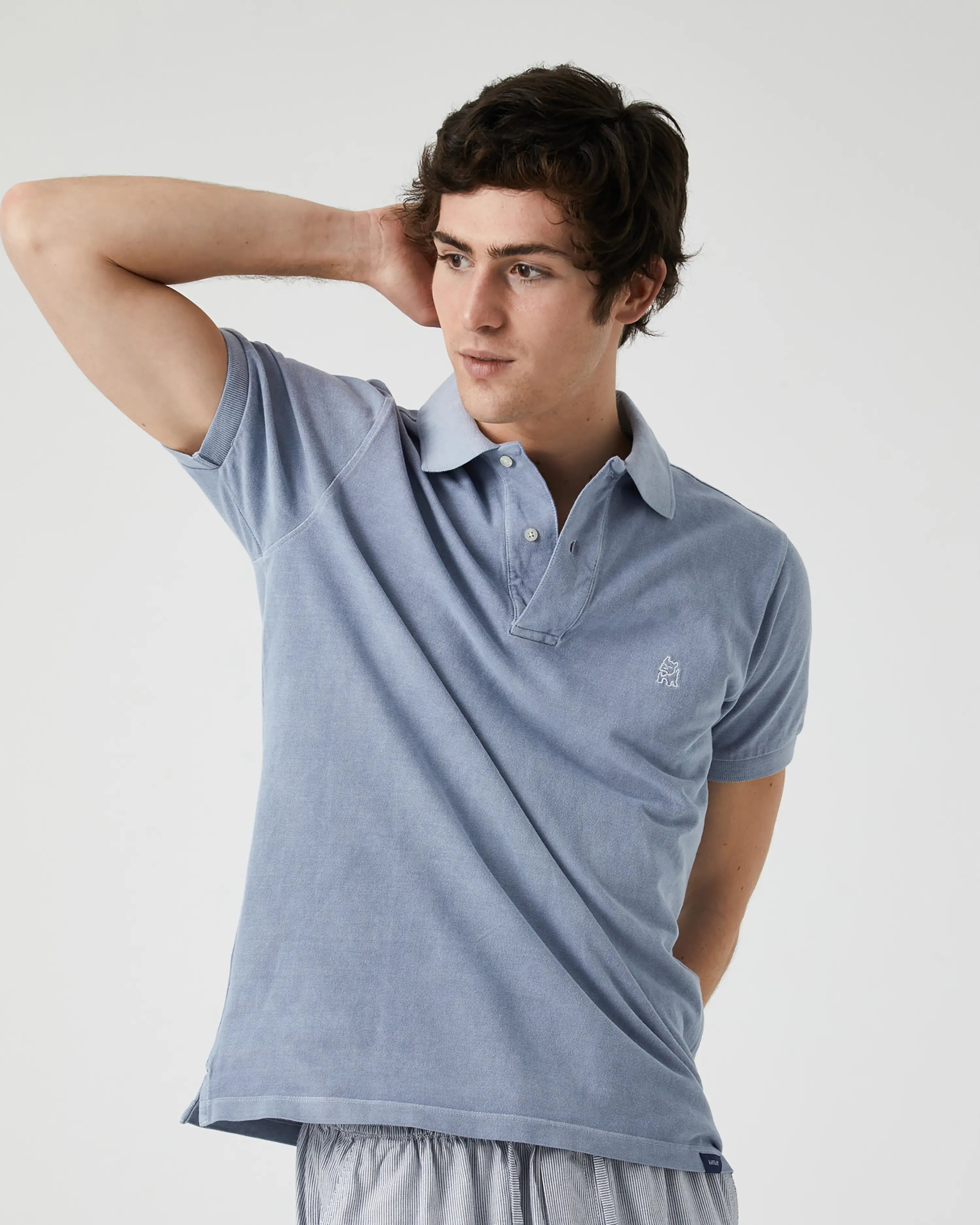 Polo de Manga Corta de Hombre Azul Claro Lavado