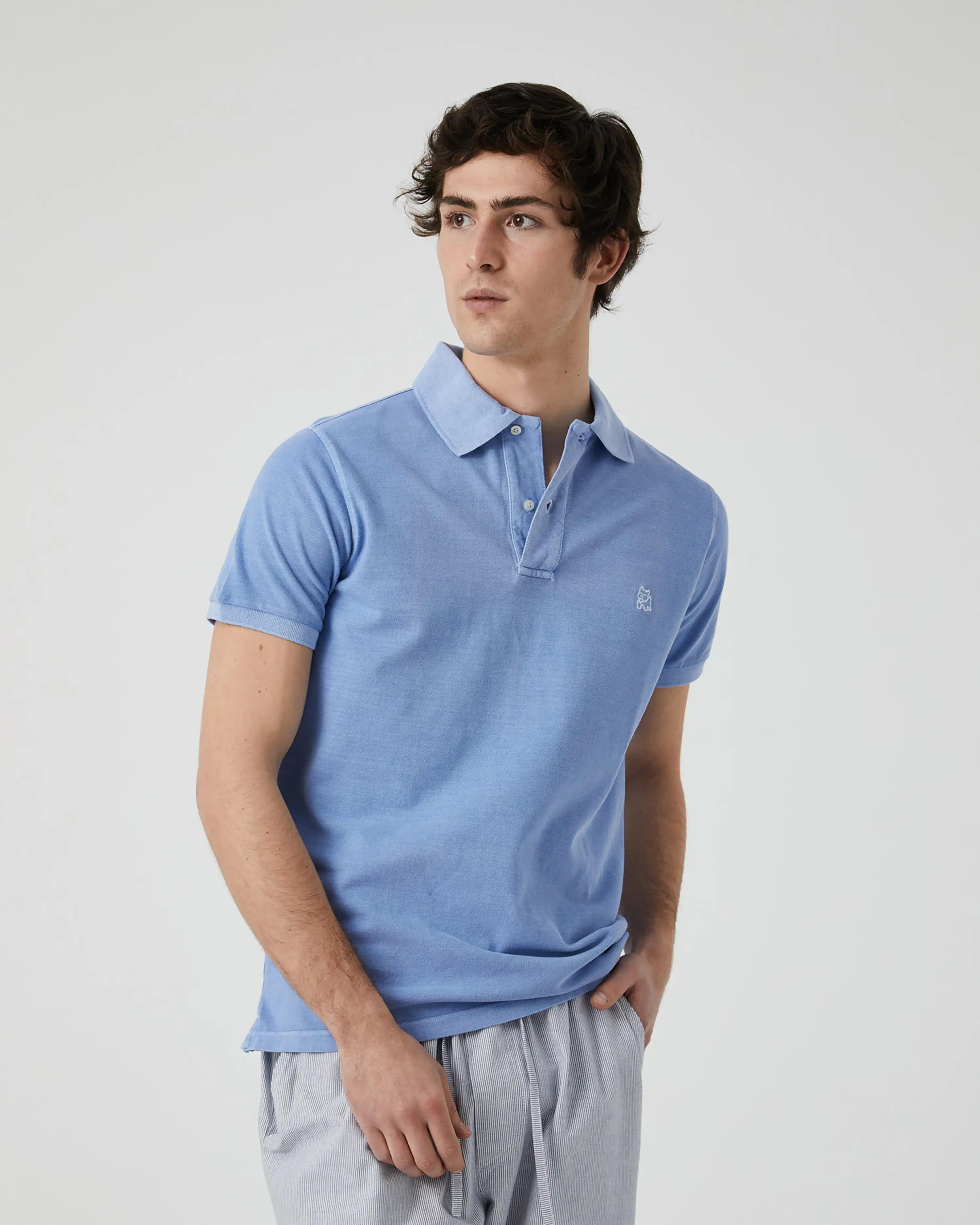 Polo de Manga Corta de Hombre Azul Jeans Lavado