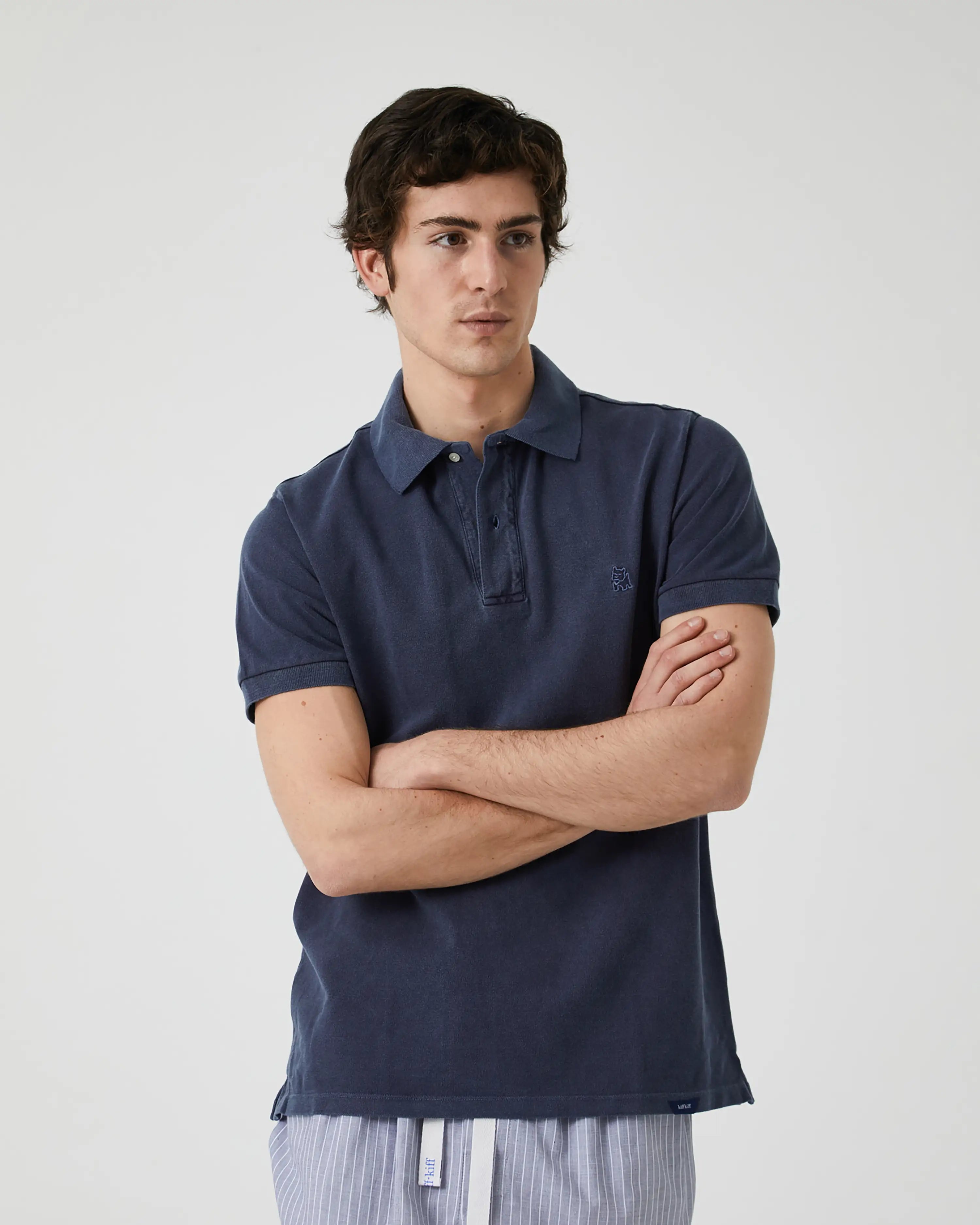 Polo de Manga Corta de Hombre Azul Marino Lavado