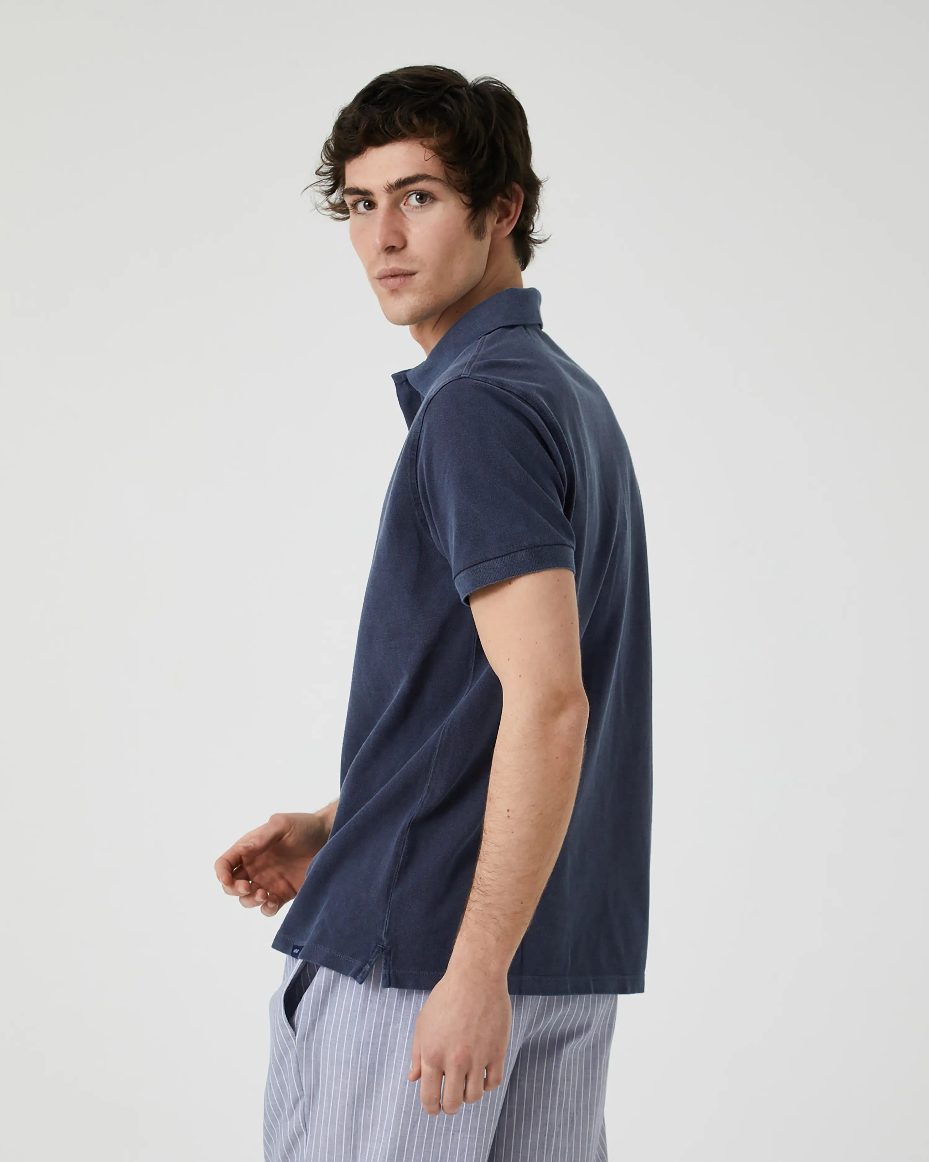 Polo de Manga Corta de Hombre Azul Marino Lavado