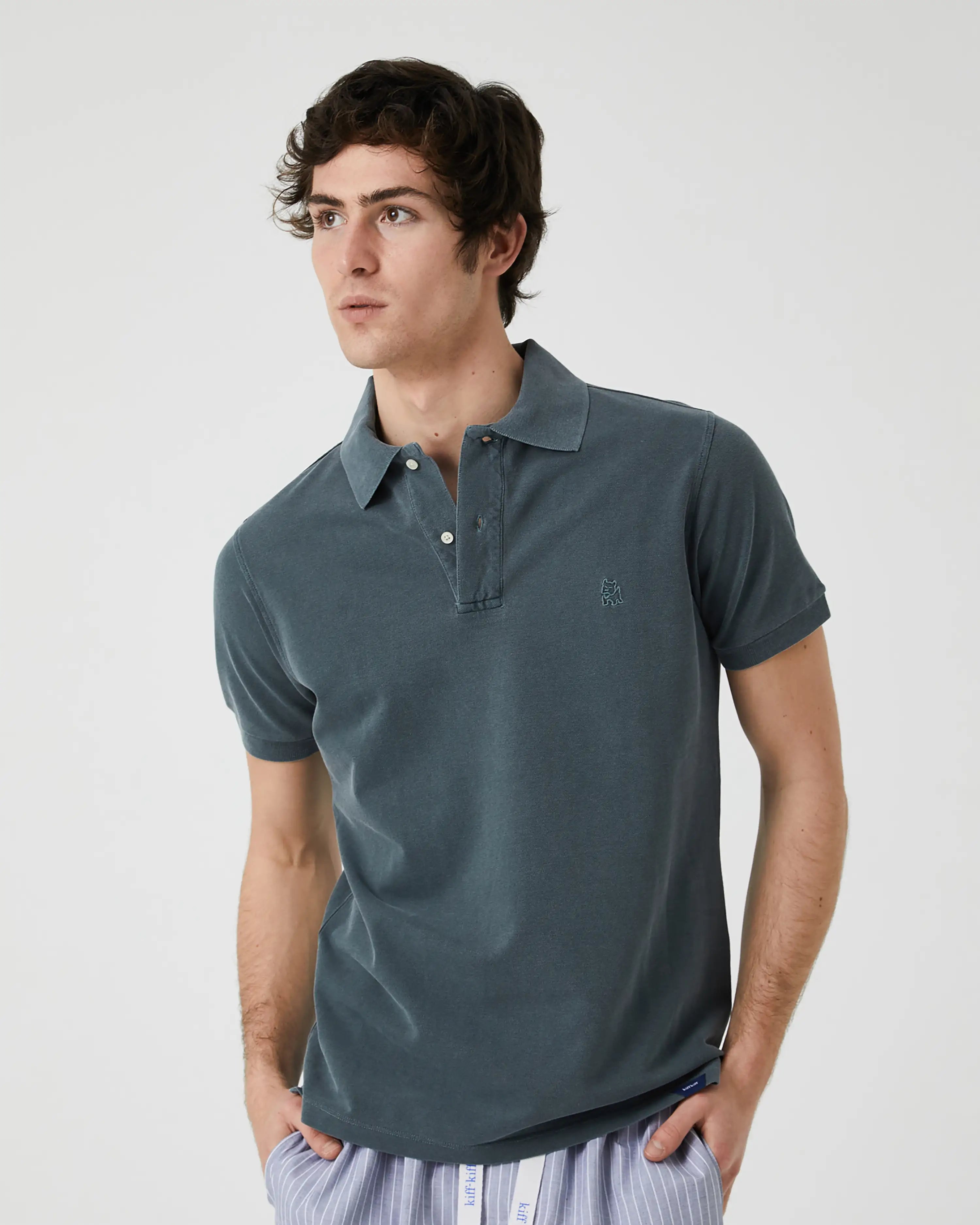 Polo de Manga Corta de Hombre Verde Bosque Lavado