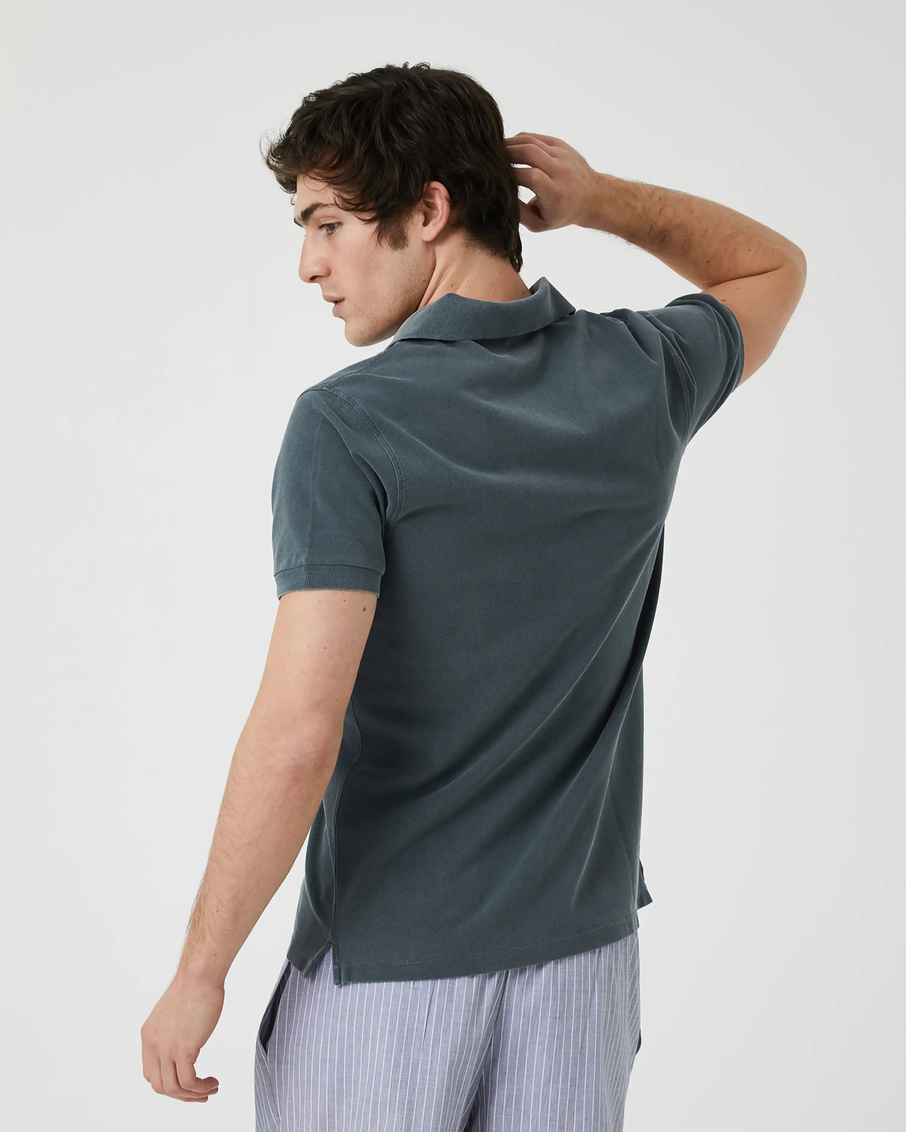 Polo de Manga Corta de Hombre Verde Bosque Lavado