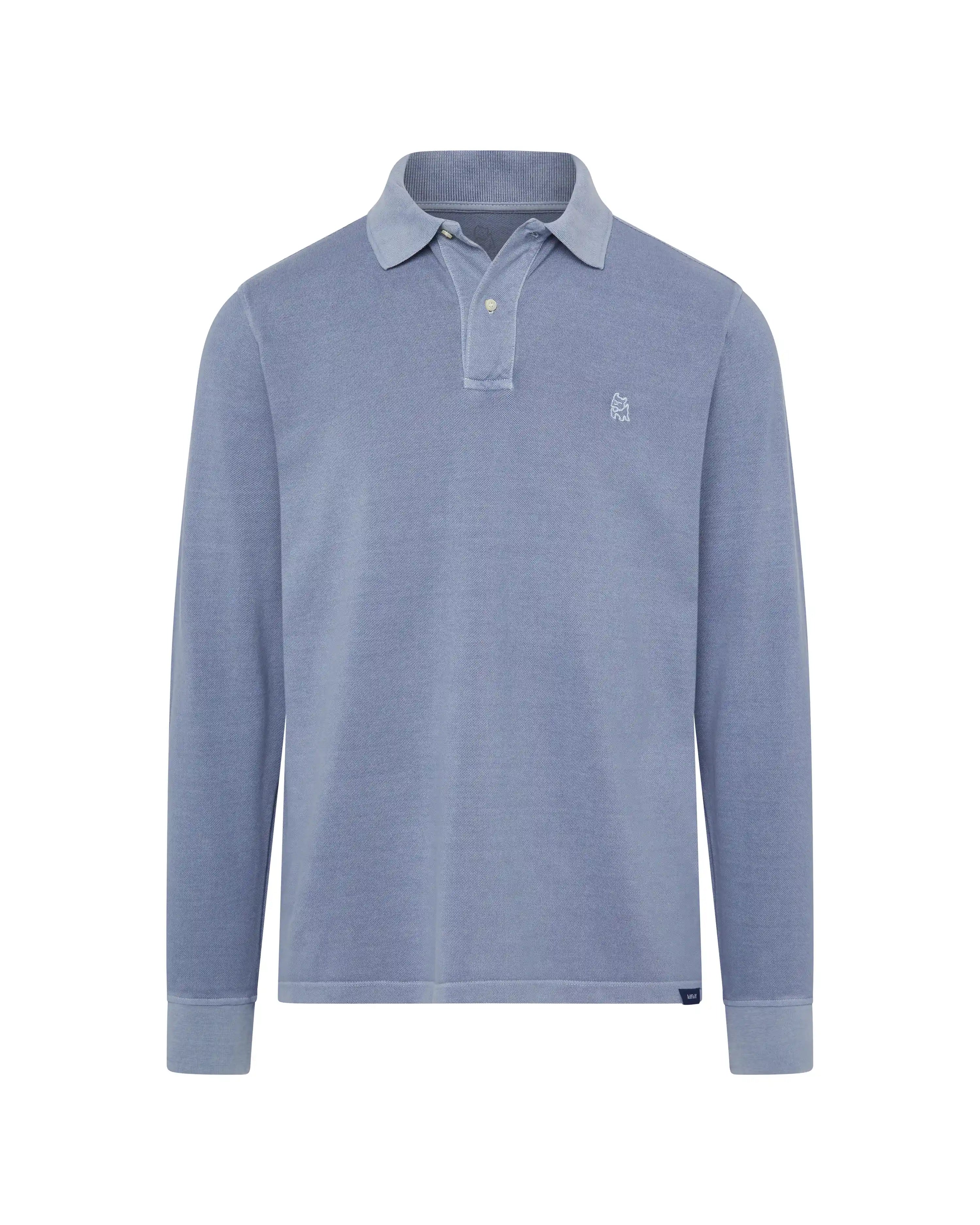 Polo Azul Jeans Lavado Manga Larga